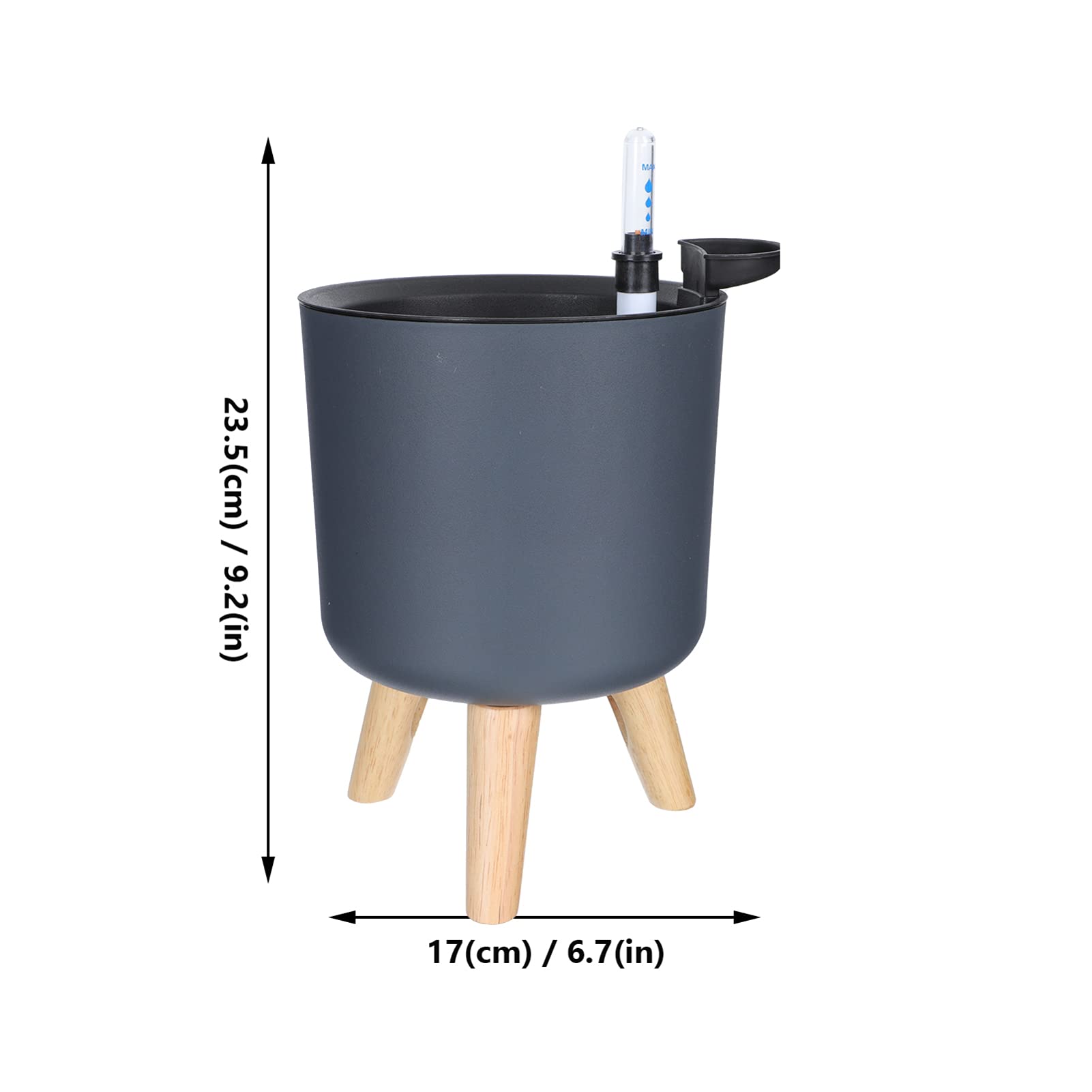 Yardwe Grey Round Flower Pot with Legs - Indoor Planter with Water Level Gauge, Decorative Plant Container for Home, Office, Balcony & Garden Decor