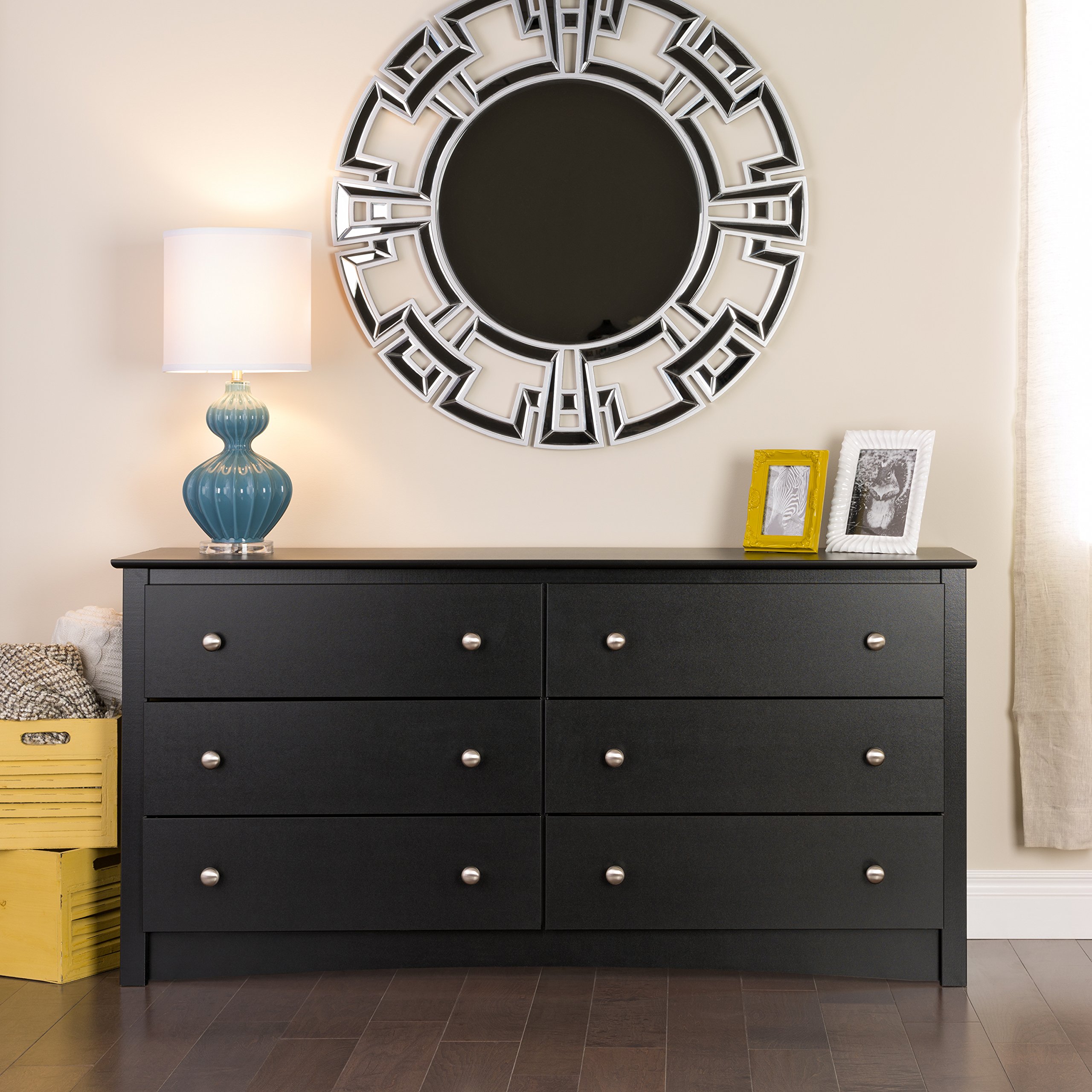 Prepac Black Sonoma 6-Drawer Dresser with Matching Nightstand - Tall 3-Drawer Bedroom Furniture Set for Master Bedroom & Guest Room Organization