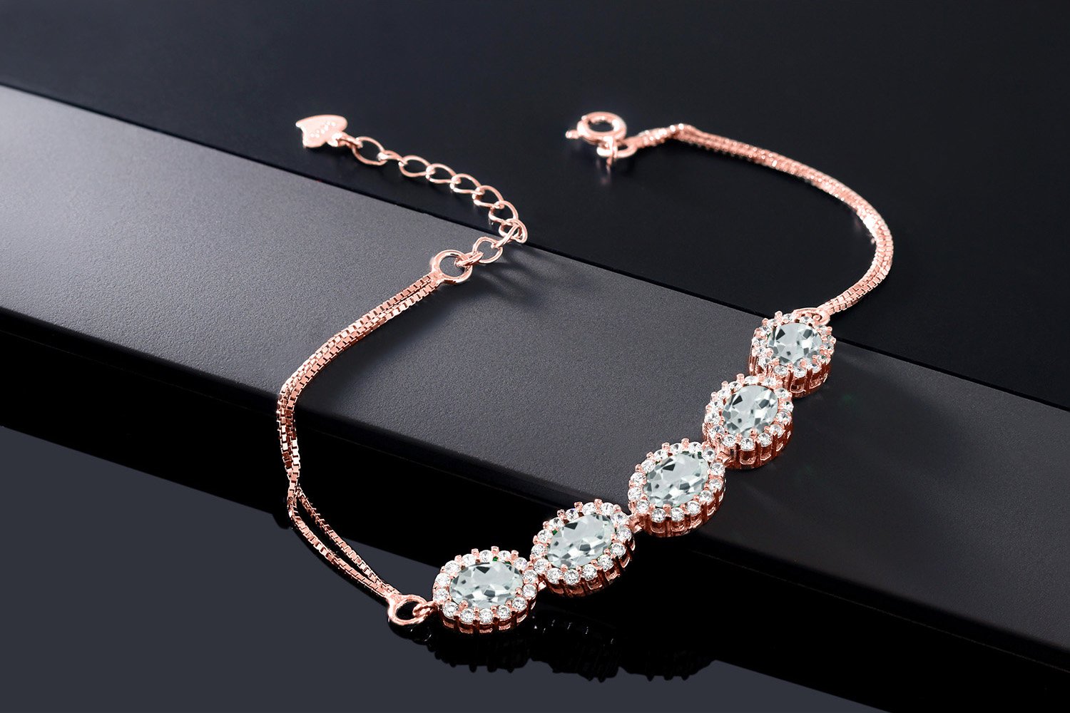 Gem Stone King 4-8 Cttw Oval Cut Birthstone Tennis Bracelet for Women | 7X5MM Genuine Gemstones | 18K Rose Gold Plated Sterling Silver | 7-8.5 Inch Adjustable | Fine Jewelry Gift for Mom, Wife, Anniversary, Birthday | Perfect for Weddings, Parties & Special Occasions