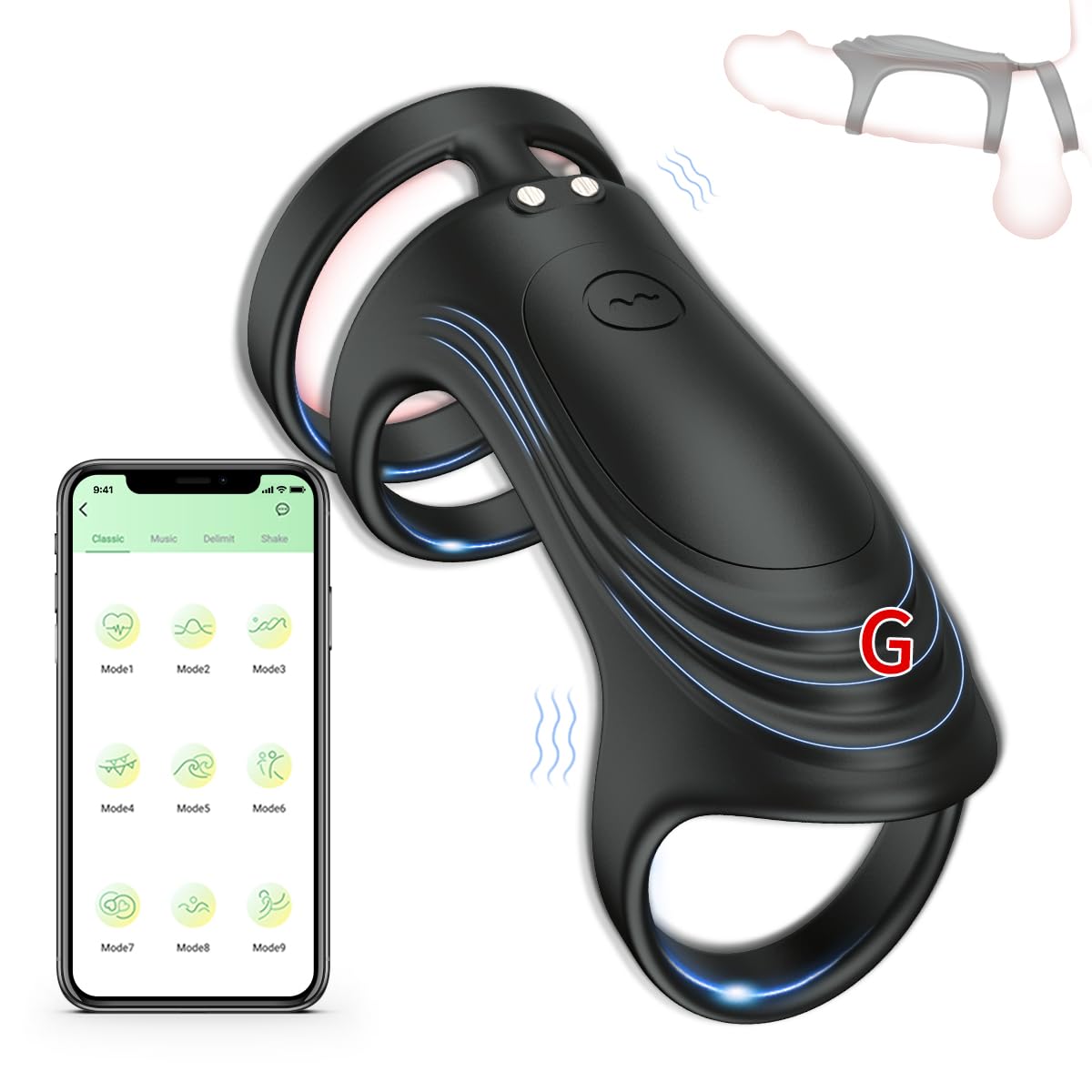 **Vibrating Cock Ring for Men - Stretchy Silicone Penis Ring with 9 Vibration Modes & APP Control - G-Spot Stimulator for Couples - Perfect for Foreplay & Enhanced Intimacy (Black)**