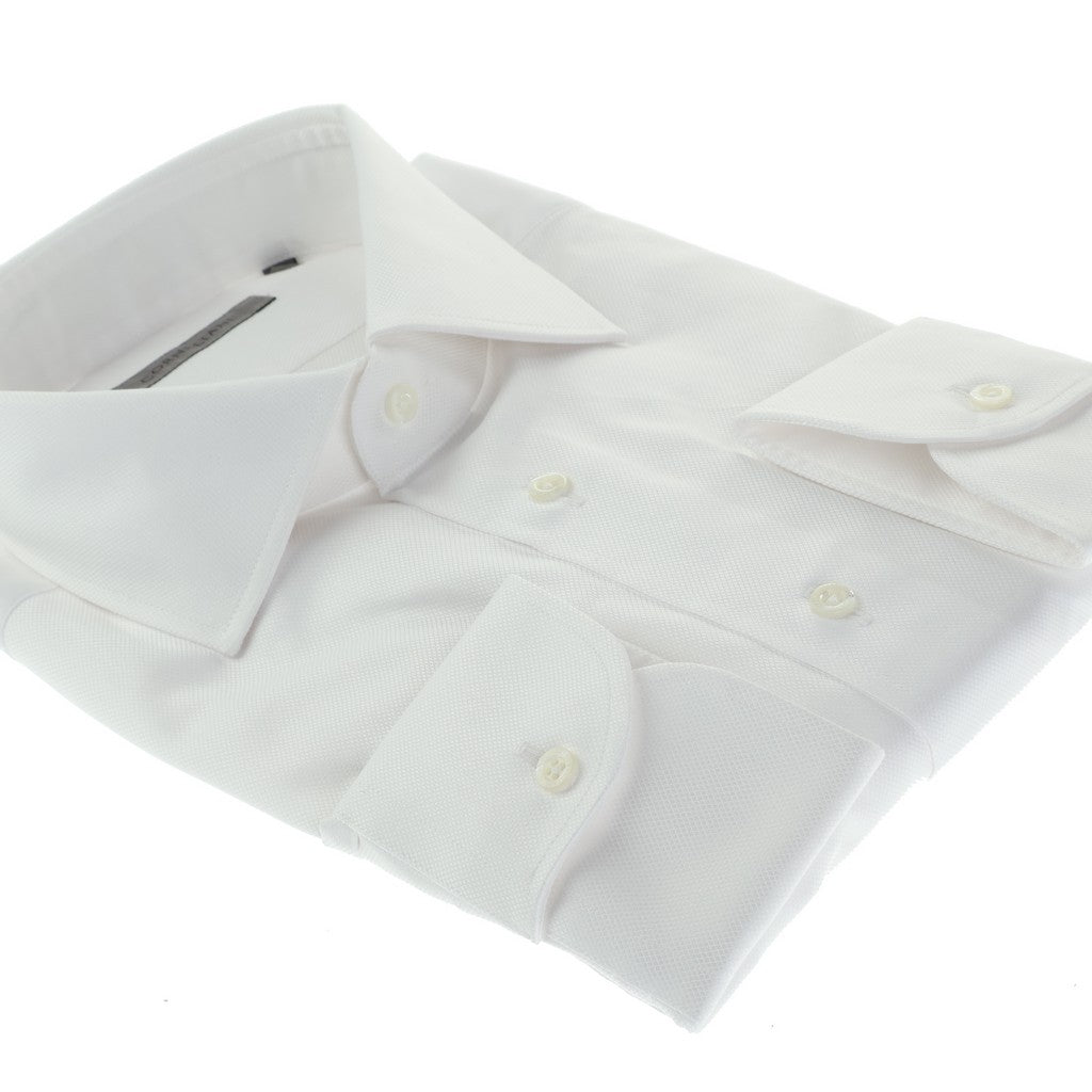 Premium CORNELIANI Dobby Business Dress Shirt - Tailored Fit, Single Cuff, White | Formal Office Wear & Professional Business Attire