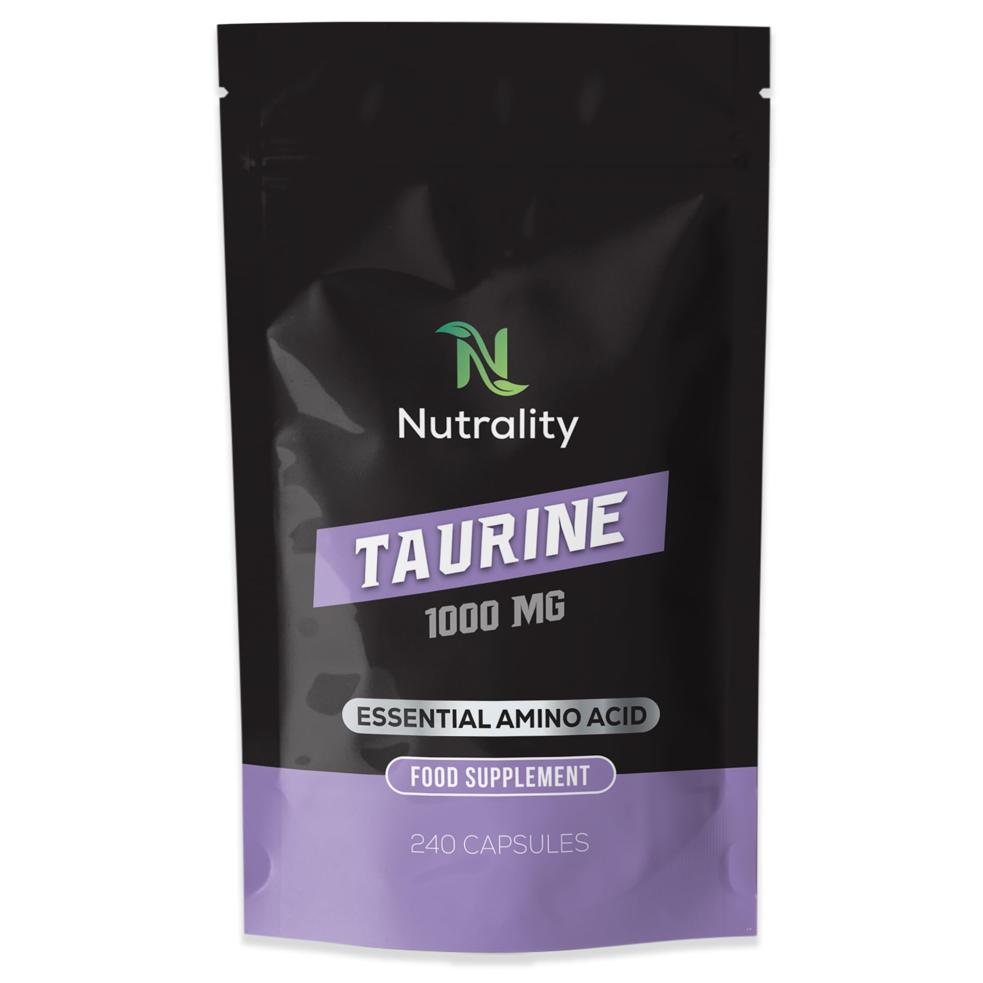 Nutrality Taurine Supplement 1000mg - Premium Energy & Endurance Booster | Vegan Amino Acid Capsules for Heart Health, Brain Function & Better Sleep | 240 Count | Great for Athletes, Students & Busy Professionals