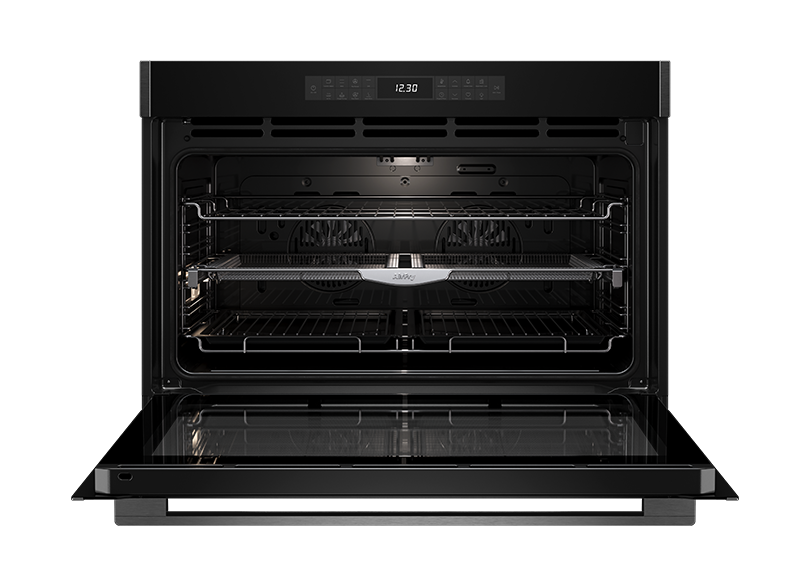 Euromaid EO916ASTB 90cm 16-Function Built-In Oven with Air Fryer - Black Glass/Dark Steel - Perfect for Baking, Roasting & Air Frying in Modern Kitchens