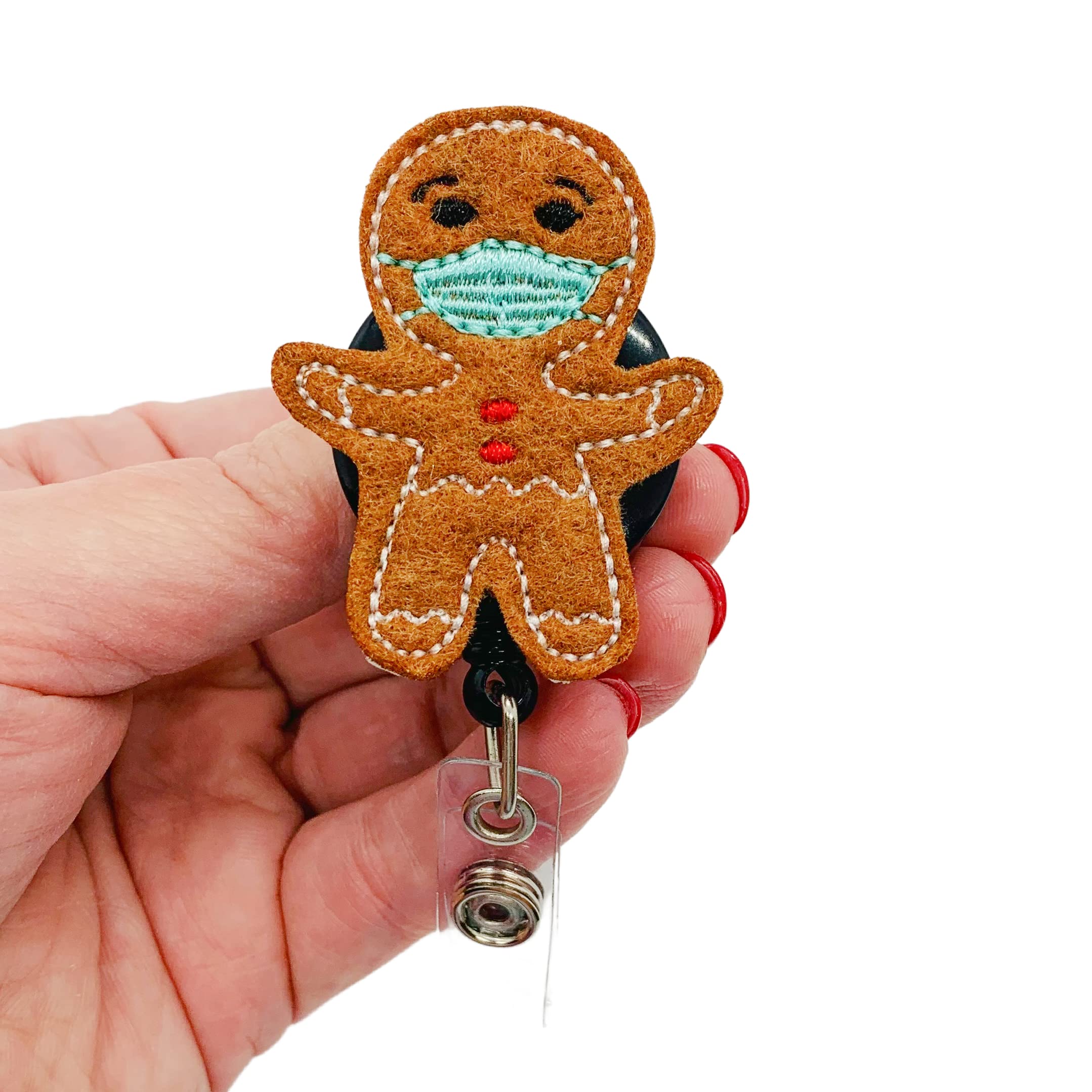 Funny Gingerbread Man Mask Badge Reel - Christmas Holiday Office ID Holder for Nurses, Teachers & Healthcare Workers - Perfect for Hospitals, Schools & Workplaces