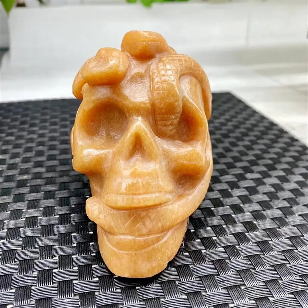 Natural Crystal Quartz Snake Wrapped Skull - Healing Stone for Fashion Jewelry, Home & Office Decor - Unique Christmas Gift (1pc) - Perfect for Meditation, Energy Cleansing & Gothic Style Decorations