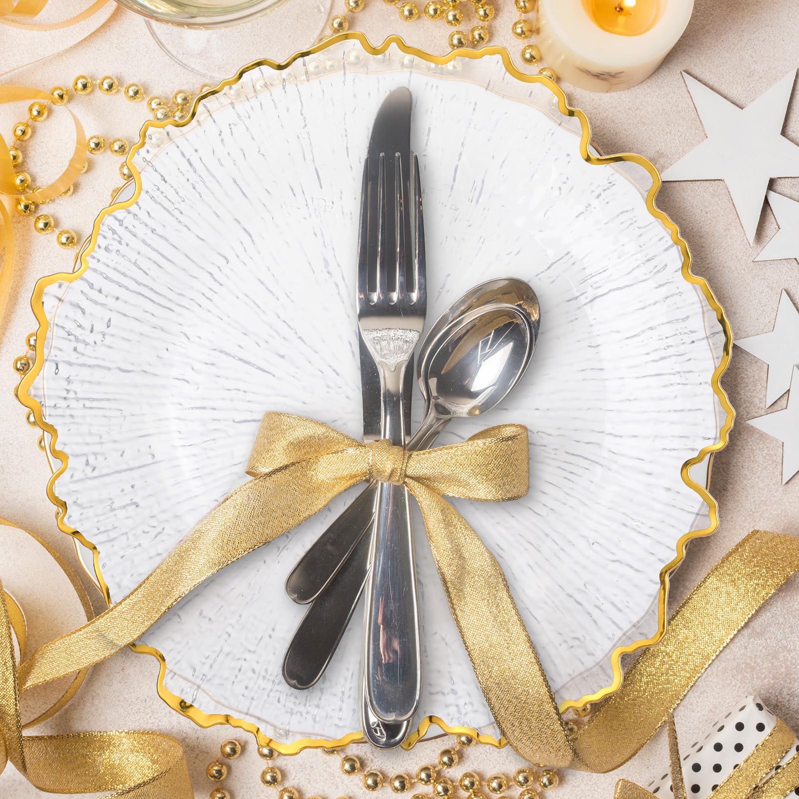 6 Pack 13 Inch Plastic Charger Plates - Round Decorative Dinner Plates for Wedding, Party & Holiday Events - Bulk Disposable Tableware for Catering, Home Kitchen & Formal Dining Decor