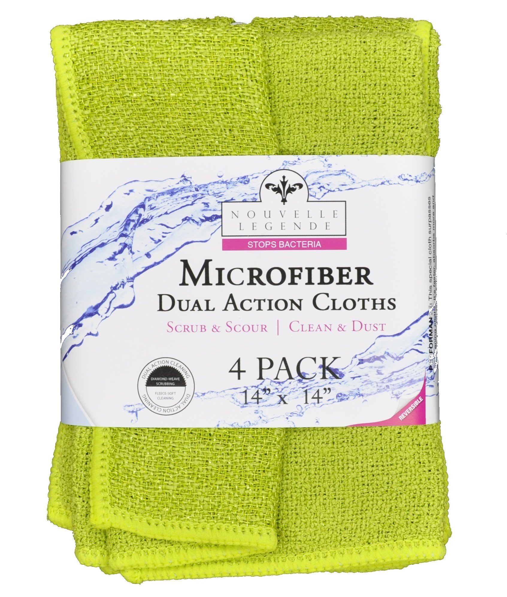 Microfiber Dish Cloths with Scrub Side - 4-Pack Green Kitchen Rags for Washing Dishes & Cleaning