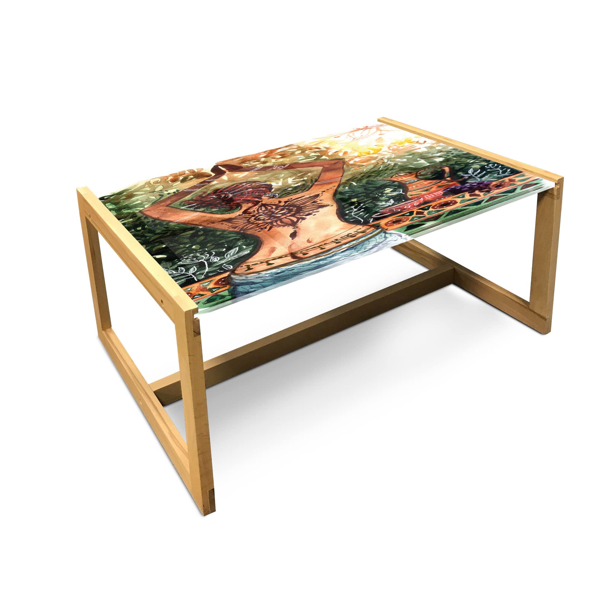 Bohemian Yoga Coffee Table - Acrylic Glass & Wood Frame for Office & Dorm Decor