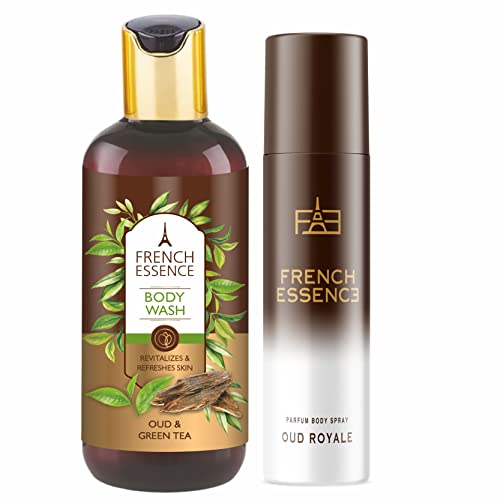 French Essence Combi Pack - Oud & Green Tea Body Wash + Oud Royal Deodorant (420ml) | Luxury Bath & Grooming Set for Men, Perfect for Daily Shower & Freshness