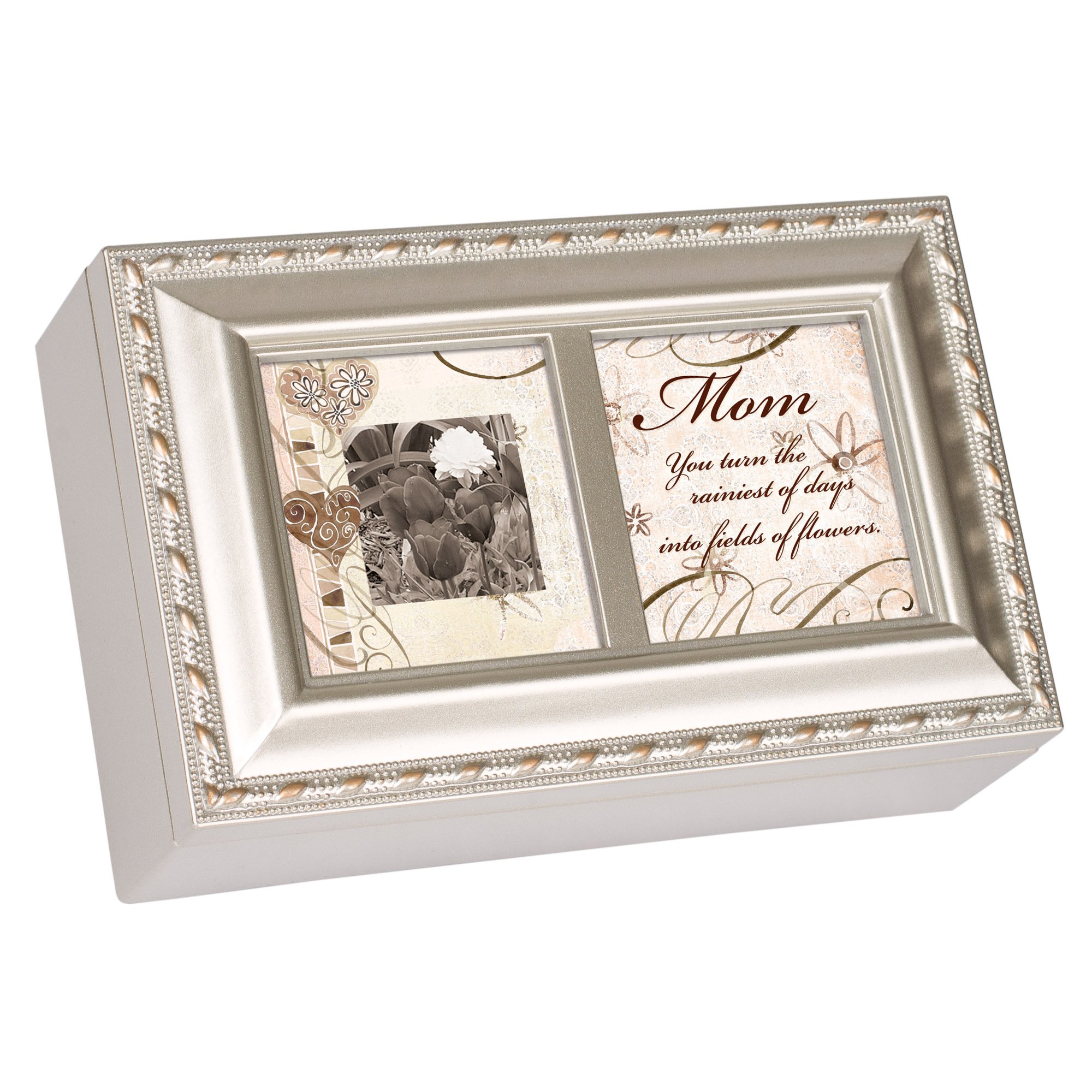 Elegant Mom Champagne Silver Petite Music Jewelry Box - Plays 'Wind Beneath My Wings' Song - Perfect for Gift Giving, Keepsake Storage & Home Decor