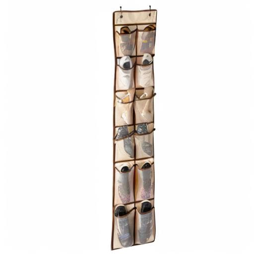 KEEPJOY Over The Door Hanging Shoe Organizer with 12 Mesh Pockets - Space Saving Closet Storage for Men, Women & Kids Shoes - 57.5×12.6 Inch Beige - Perfect for Bedrooms, Dorm Rooms and Entryway Organization