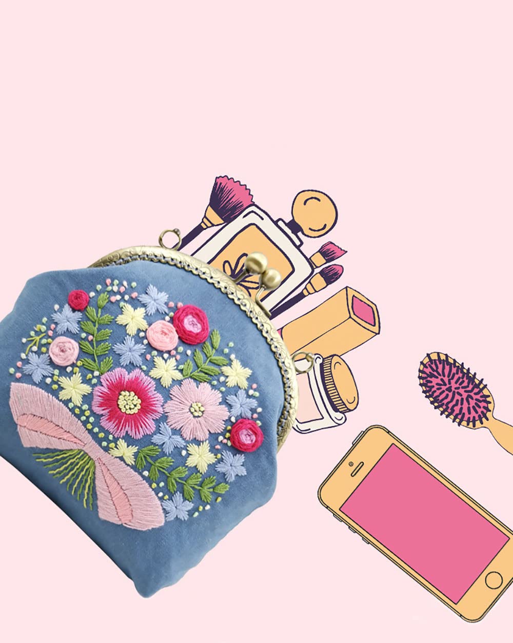 Gogobear DIY Embroidery Coin Purse Kit for Beginners - Complete Starter Set with Clutch Wallet, Thread & Needles - Perfect for Crafting, Gift Making & Fashion Accessories