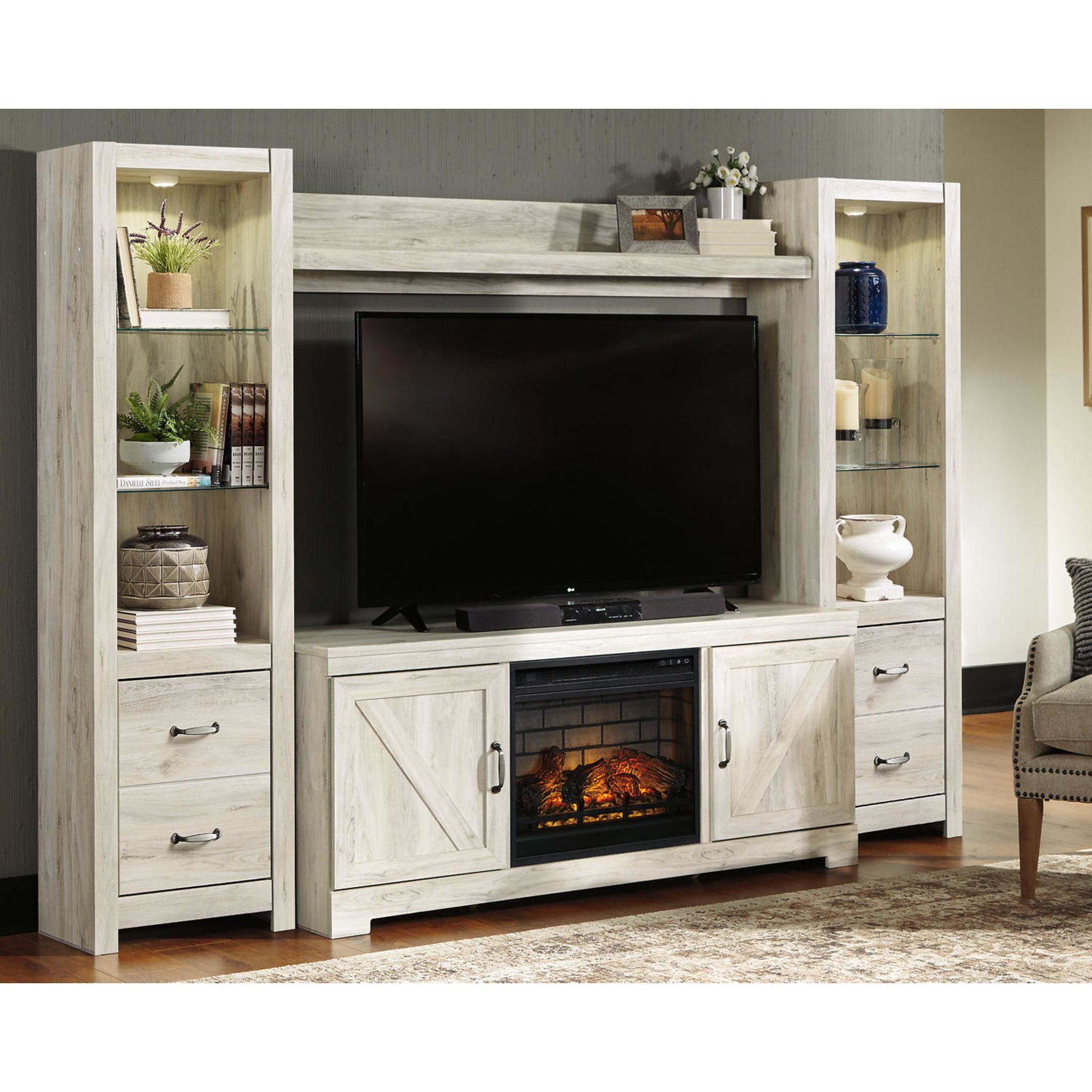 Bellaby 5-Piece Entertainment Unit TV Stand Set - Modern Whitewash Finish for Living Room, Home Theater & Media Storage
