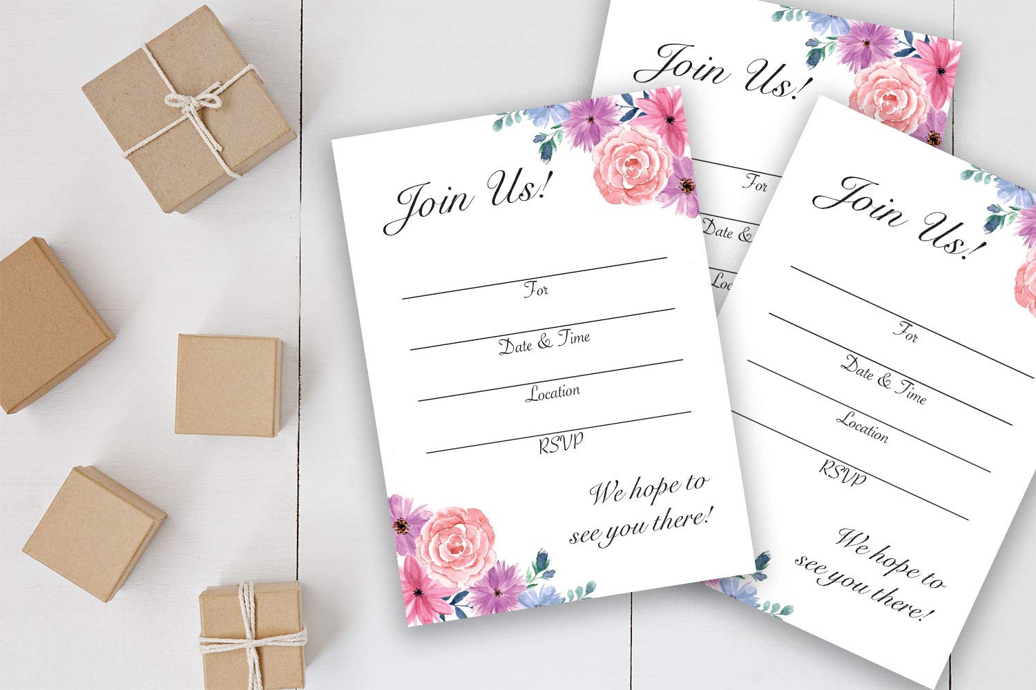 Premium Fill-In Floral Invitation Set with Envelopes - Elegant Baby Shower, Birthday, Bridal & Wedding Invitations - 100% Made in USA - Perfect for Engagements, Anniversaries & Special Events