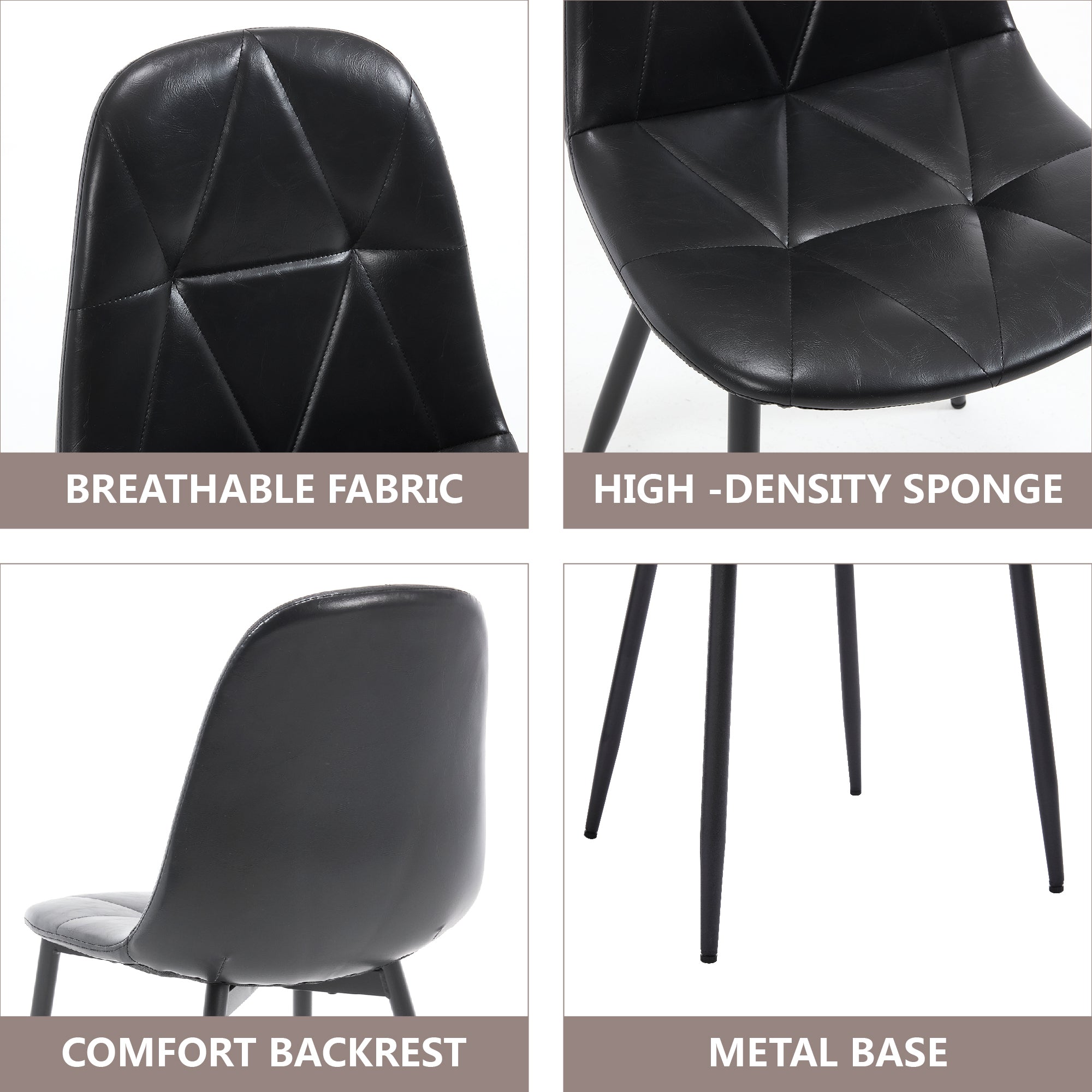 4-Piece Modern Upholstered Faux Leather Dining Chair Set with Metal Legs & High Back - Black Kitchen & Dining Room Chairs - Easy Assembly & Cleaning - Perfect for Home, Restaurant & Office Use