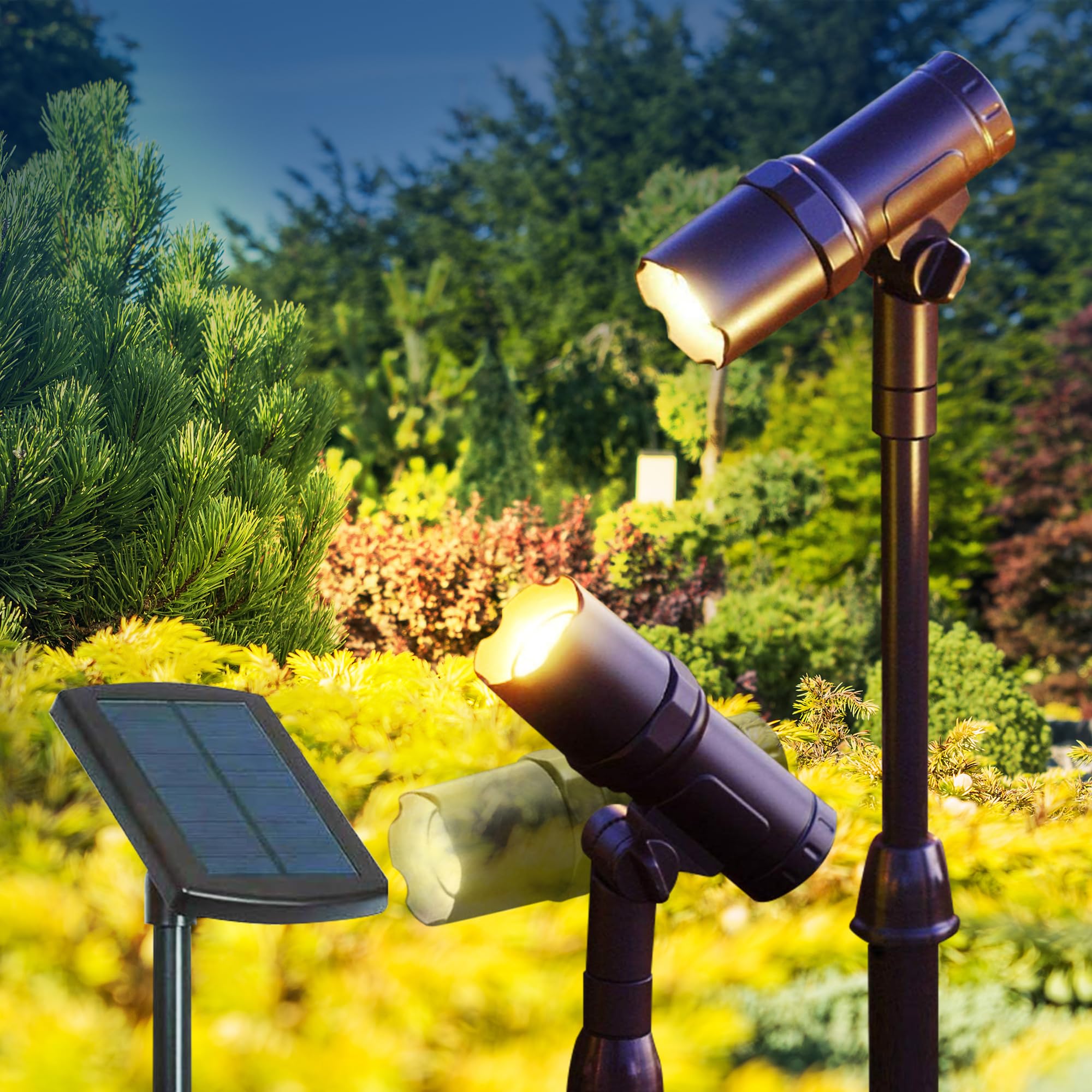 2 Pack LED Solar Spotlight - 50 Lumens Adjustable Height Waterproof Outdoor Lights for Yard, Garden, Patio with 15