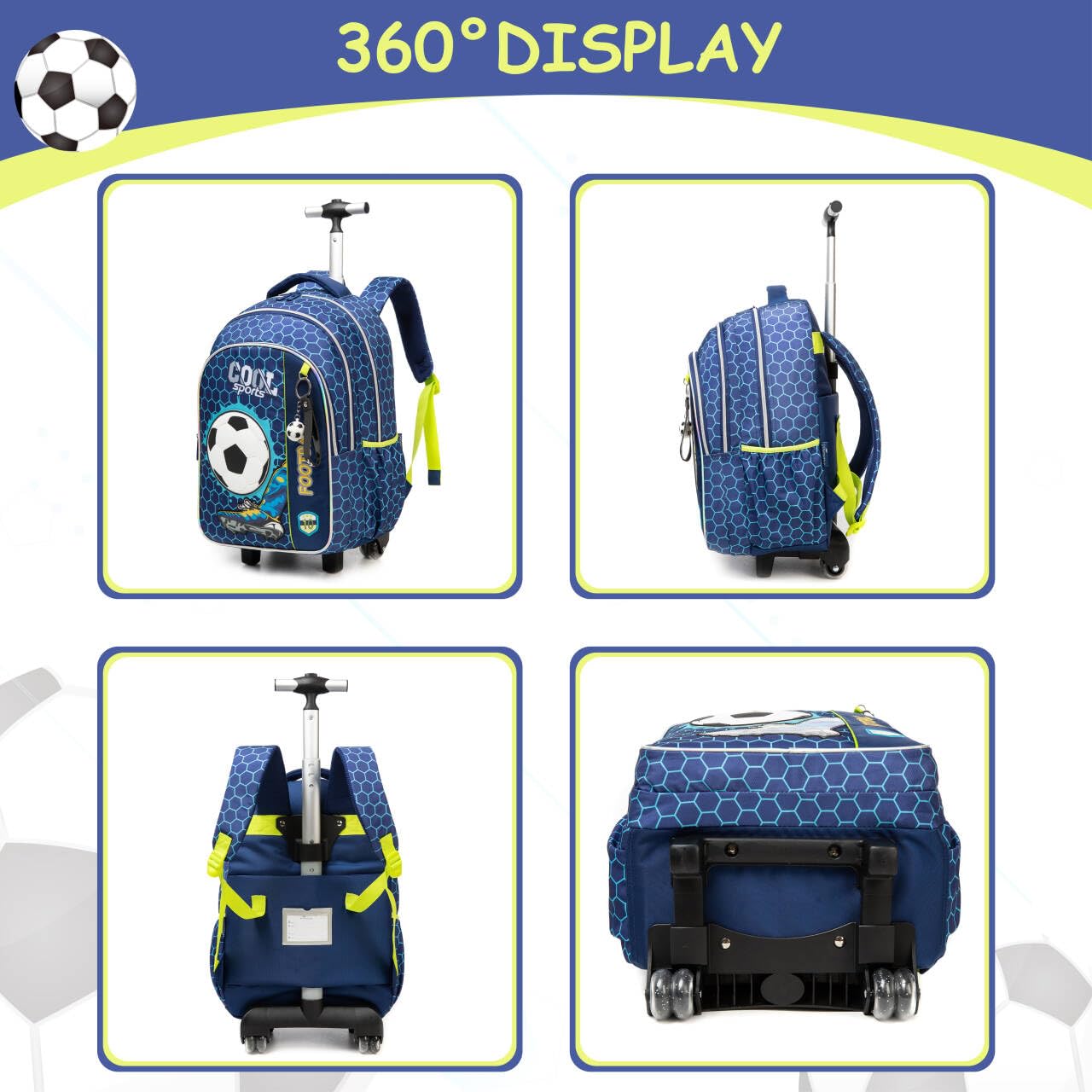 Rolling Backpack with Wheels for Kids - Durable School Backpack for Boys & Elementary Students, Includes Lunch Bag & Pencil Case - Perfect for School, Travel & Daily Use