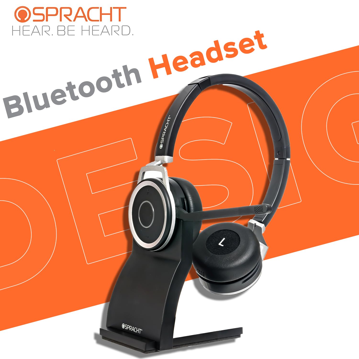 Spracht ZumBT-410 Premium Bluetooth Headset with Noise-Canceling Mic | Wireless Office Headset with Charging Base & USB Dongle for PC/Mac | Ideal for Remote Work, Video Calls, Zoom Meetings & Home Office Use