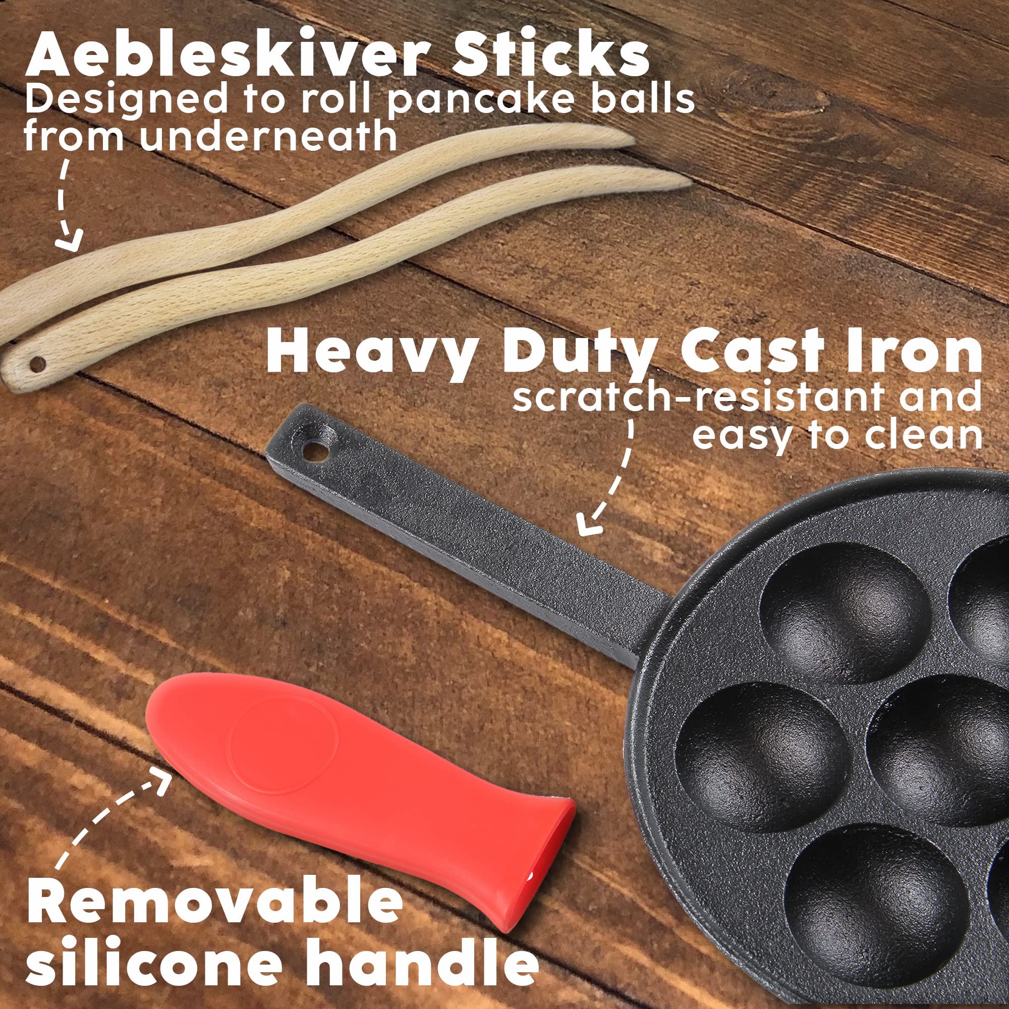**Upstreet Cast Iron Aebleskiver Pan - Danish Ebelskiver Pan for Mini Pancakes, Cake Pops & Takoyaki - Non-Stick & Durable (Red) - Perfect for Breakfast, Desserts & Party Snacks**