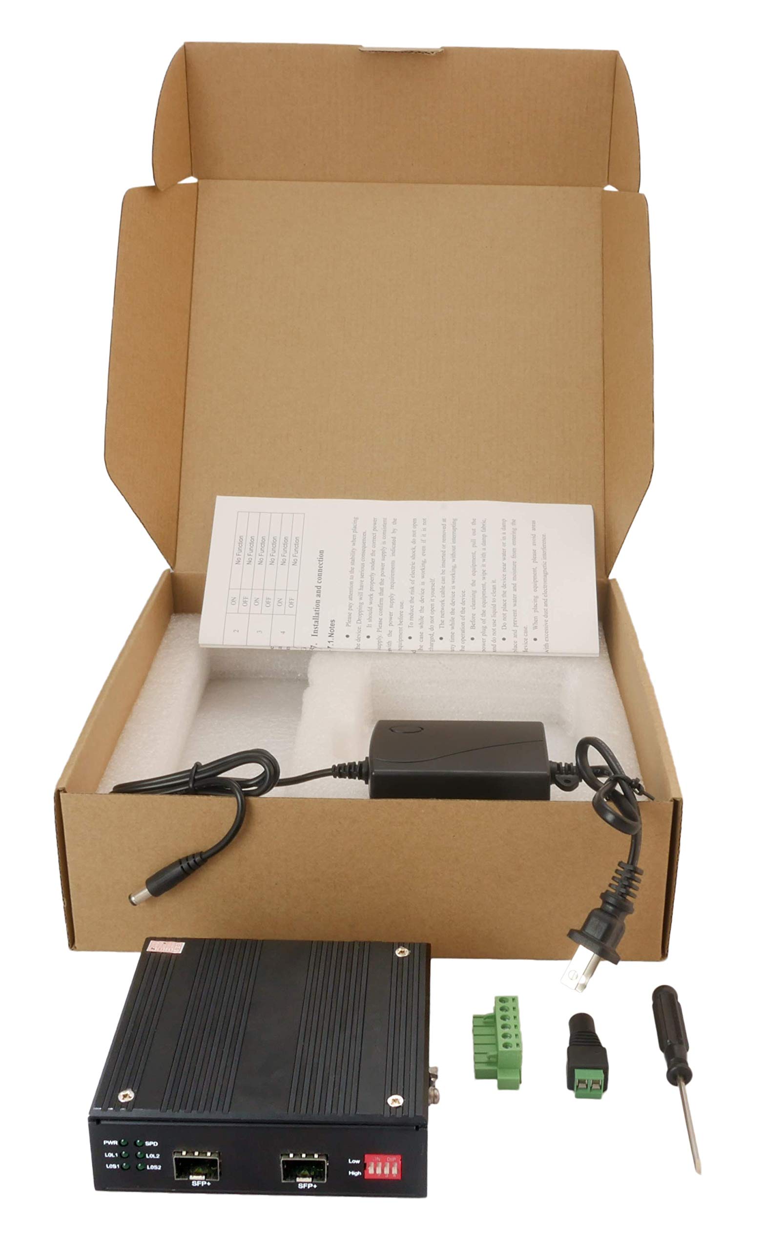 10G SFP+ to SFP+ Fiber Media Converter - DIN Rail Mount - Extended Temperature Range (-40°C to 75°C) - 10G OEO 3R Transparent Repeater - Dual Open SFP+ Slots (Supports 10GB/1GB SFP Modules) - Ideal for Industrial Networks, Data Centers & Harsh Environments (Transceivers Not Included)