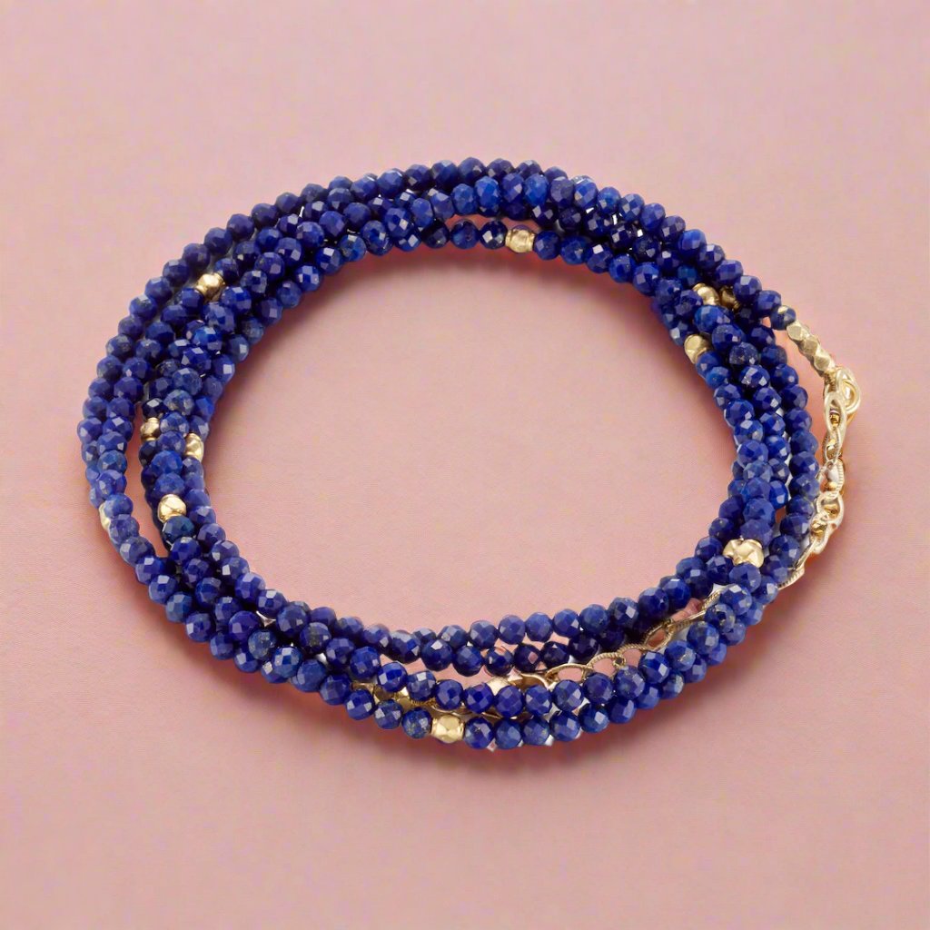 Lapis Lazuli Wrap Bead Bracelet for Women - Handmade Gemstone Jewelry for Boho Style & Everyday Wear