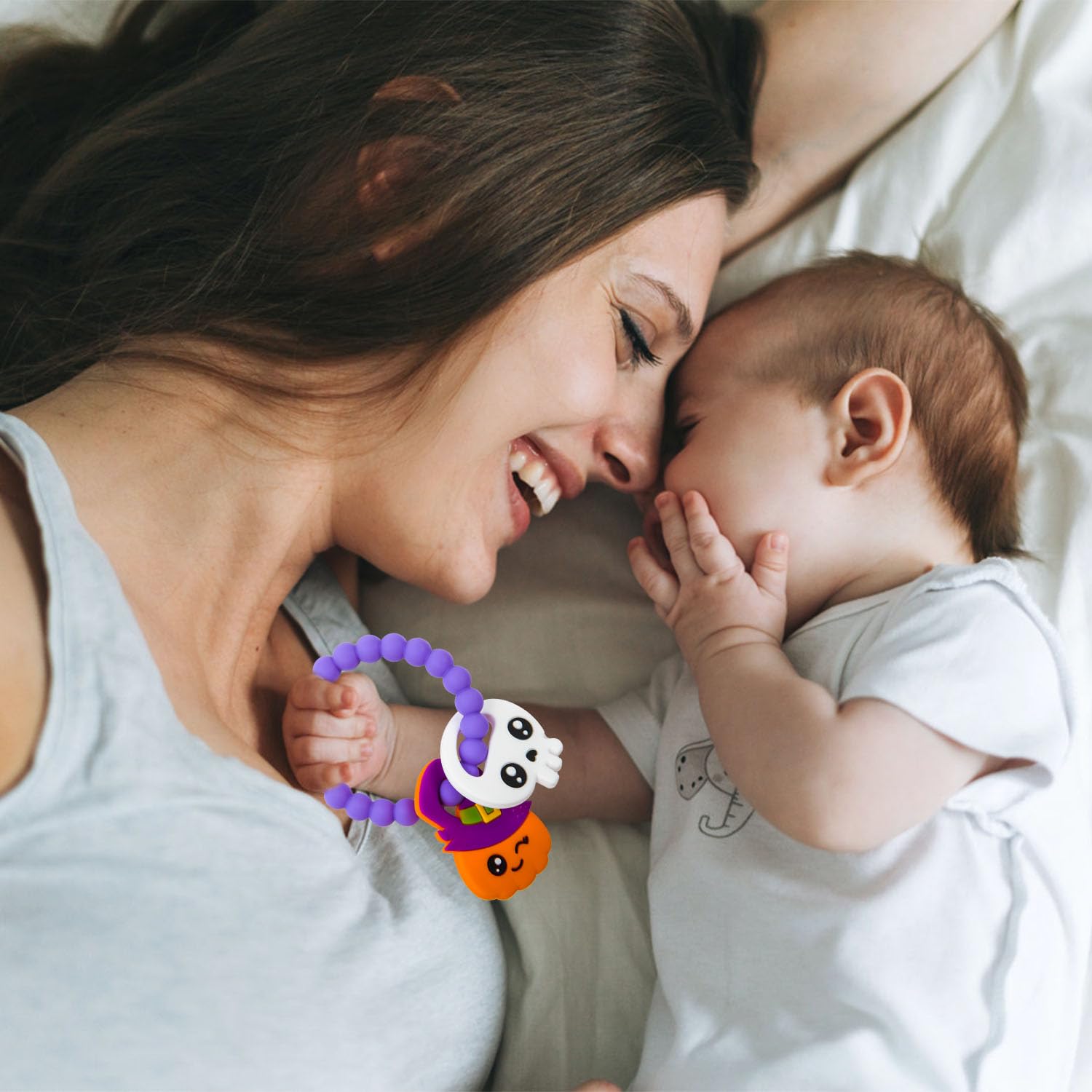 Hongteya Halloween Baby Pumpkin Teether - BPA Free Silicone Teething Toys for Boys & Girls, Safe Chew Toys for Infants, Perfect Halloween & Nightmare Before Christmas Gift (2-Pack) - Ideal for Soothing Sore Gums During Holidays & Travel
