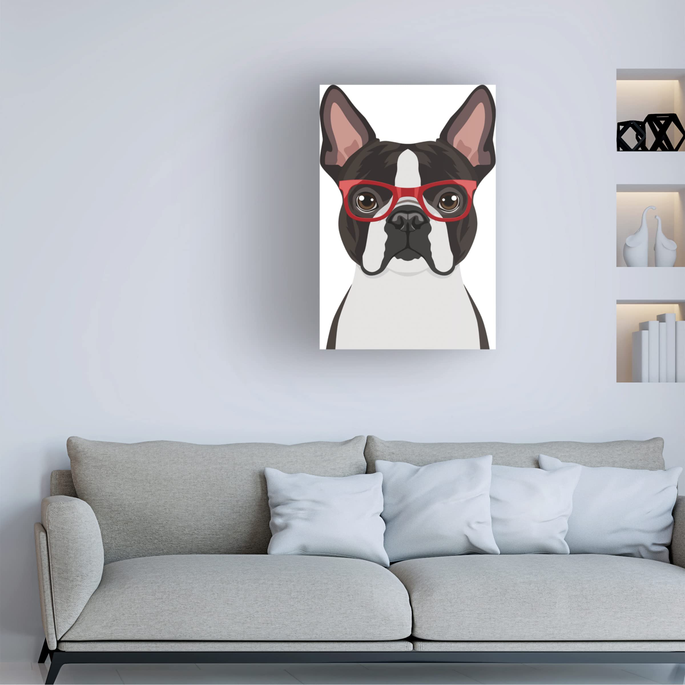 Trademark Fine Art 'Boston Terrier in Hipster Glasses' Canvas Wall Art Print - Perfect for Pet Lovers Home Decor, Living Room, Bedroom & Office