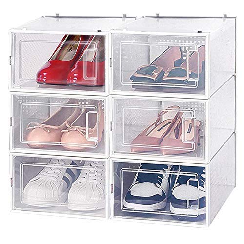6-Tier Collapsible Stackable Shoe Organizer Rack - Clear Plastic Shoe Storage Cabinet for Closet & Entryway - Space Saving Shoe Boxes with Lids for Men, Women, Kids (Small/Medium/Large) - Perfect for Sneakers, Boots & Seasonal Shoe Organization