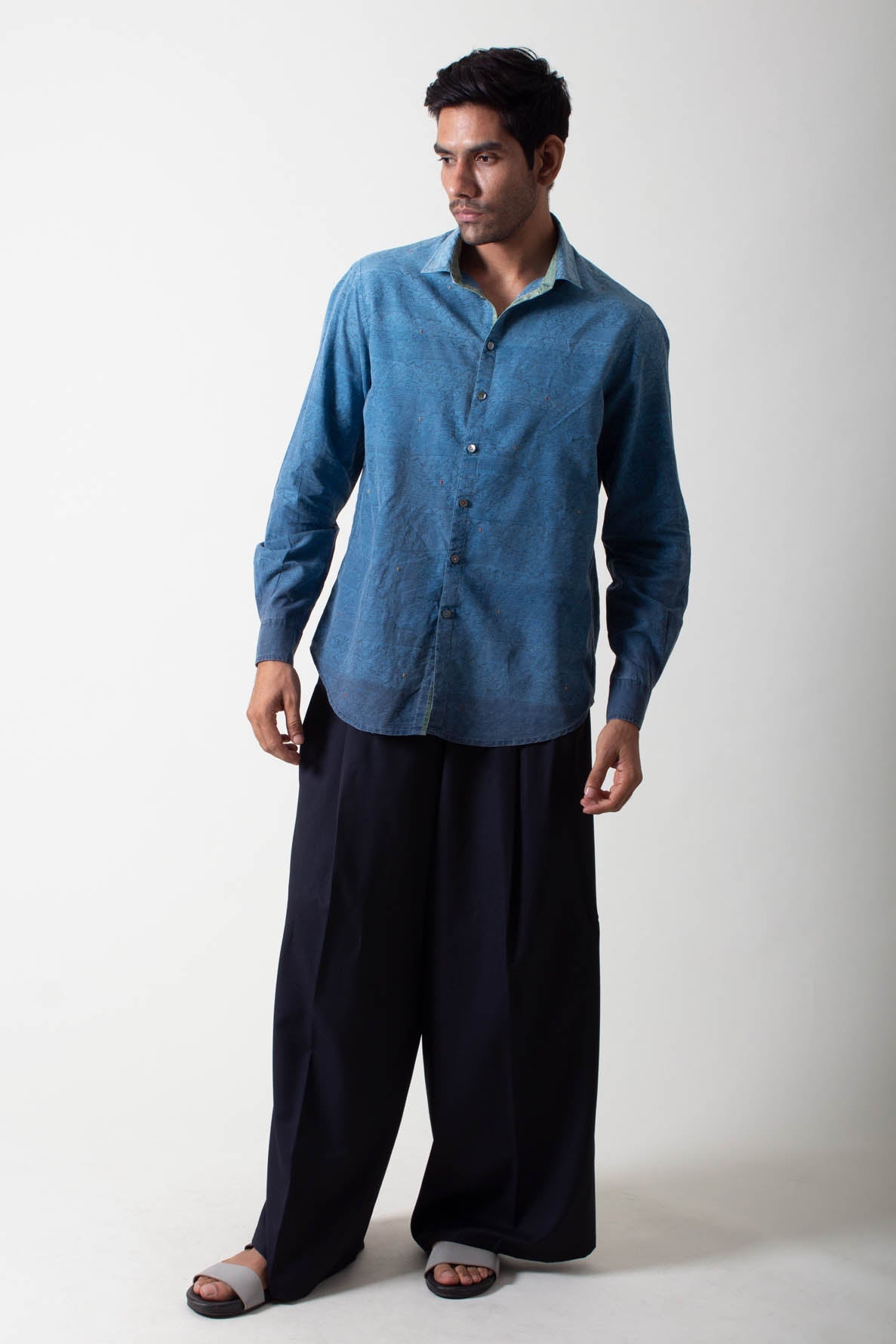 Handmade Classic Cotton Shirt - Navy Ombre Handwoven for Men & Women | Perfect for Casual Wear, Office & Outdoor Activities
