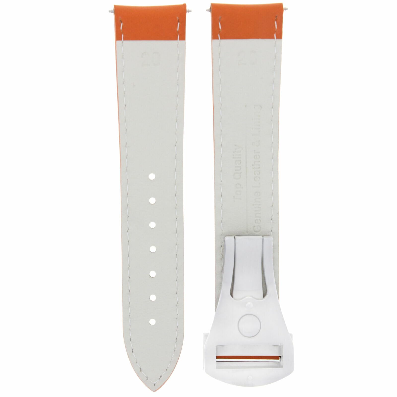 20mm Genuine Leather Watch Band Strap for Omega Seamaster Planet Ocean - Orange Deployment Clasp Replacement | Durable & Comfortable Watch Accessory for Diving, Swimming & Everyday Wear