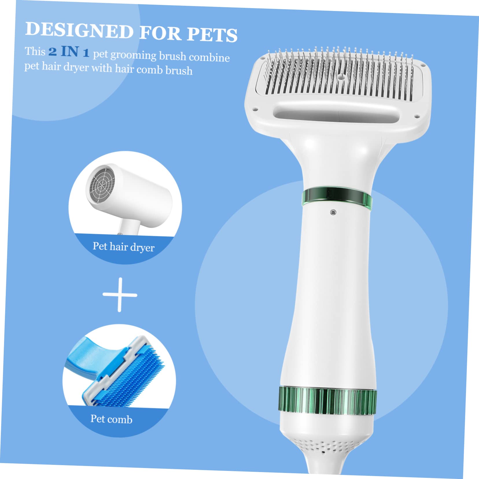 2-in-1 Pet Hair Comb & Blow Dryer - Dog Grooming Brush with Air Flow - White Plastic Dog Comb for Quick Drying & Detangling - Perfect for Home Pet Grooming & Professional Salon Use