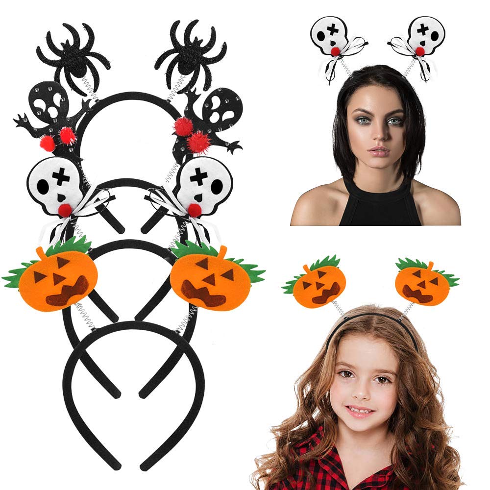4 Pack Halloween Headbands - Spider, Pumpkin, Ghost Hair Hoops for Adults & Kids - Halloween Party Dress Up Accessories & Costume Props for Women, Girls, Boys - Perfect for Trick or Treat, Costume Parties, Photo Booths & Spooky Decor