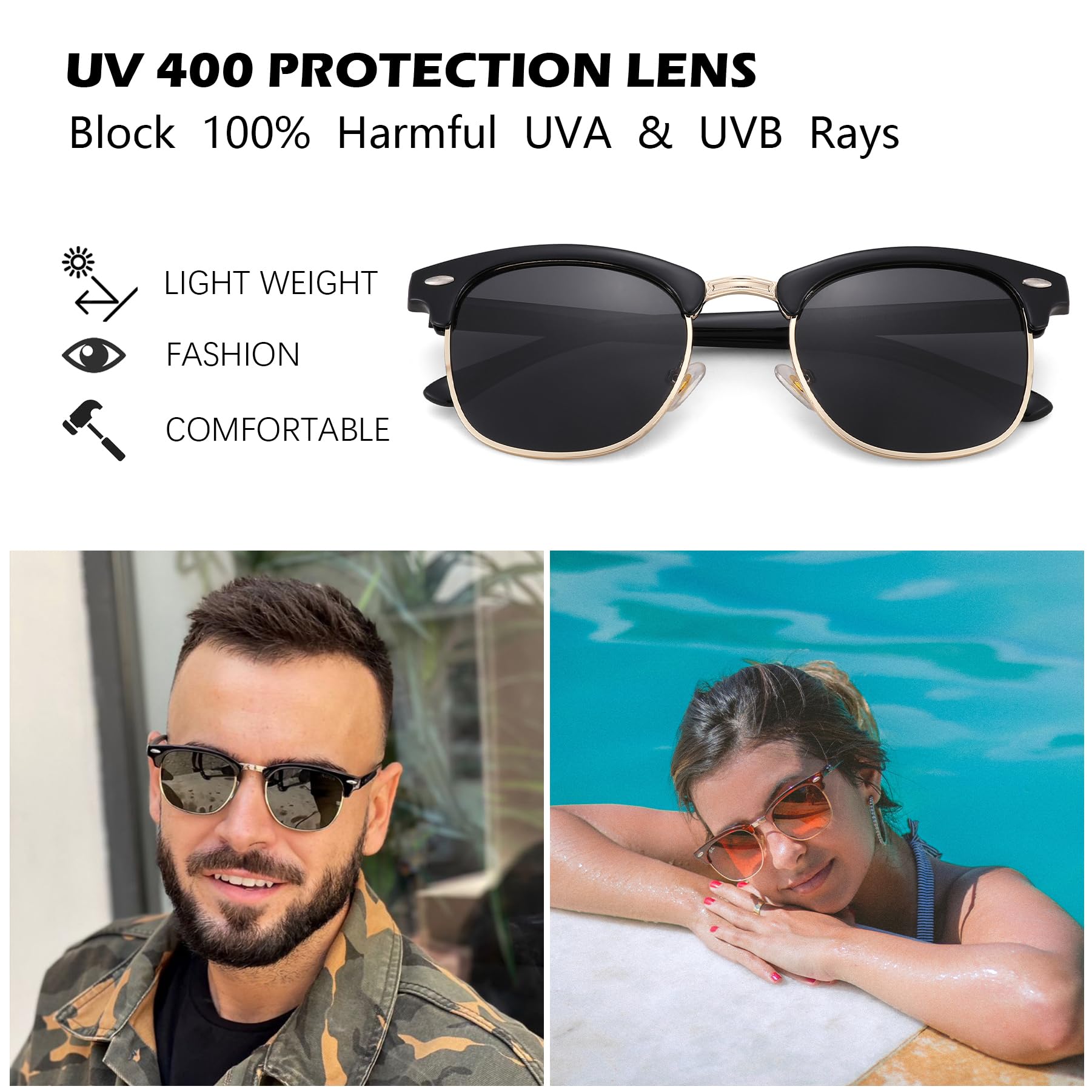 Pro Acme Semi-Rimless Polarized Sunglasses UV 400 Protection for Women & Men - Stylish Outdoor Sports & Driving Shades for Sun Protection
