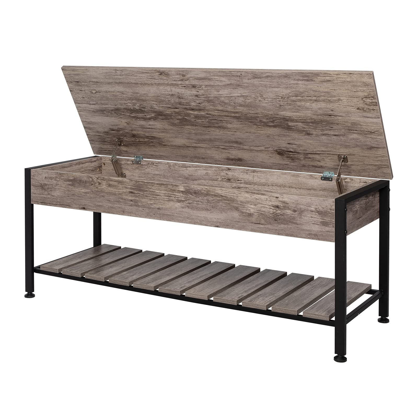 HooLeen Steel-Wood Lift Top Shoe Bench with Storage | Industrial Entryway Stool for Porch, Hallway & Living Room | Space-Saving Organizer for Shoes & Home Decor (Gray) - Perfect for Small Spaces & Modern Farmhouse Style
