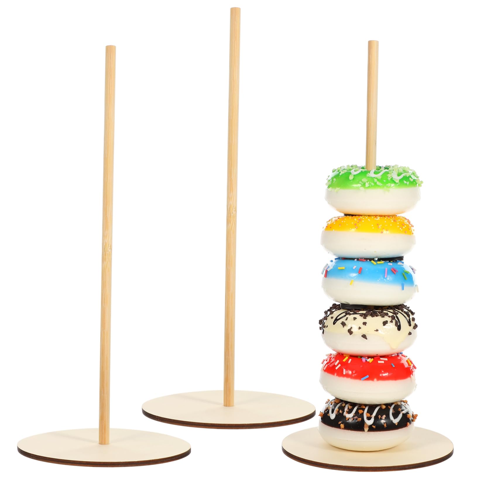 Amosfun Wooden Donut Stand - 3-Piece Bagel and Doughnut Display Rack for Desserts, Sweet Carts, Weddings & Birthday Parties | Perfect for Bakery Shop, Cafe Display, and Home Kitchen Decor