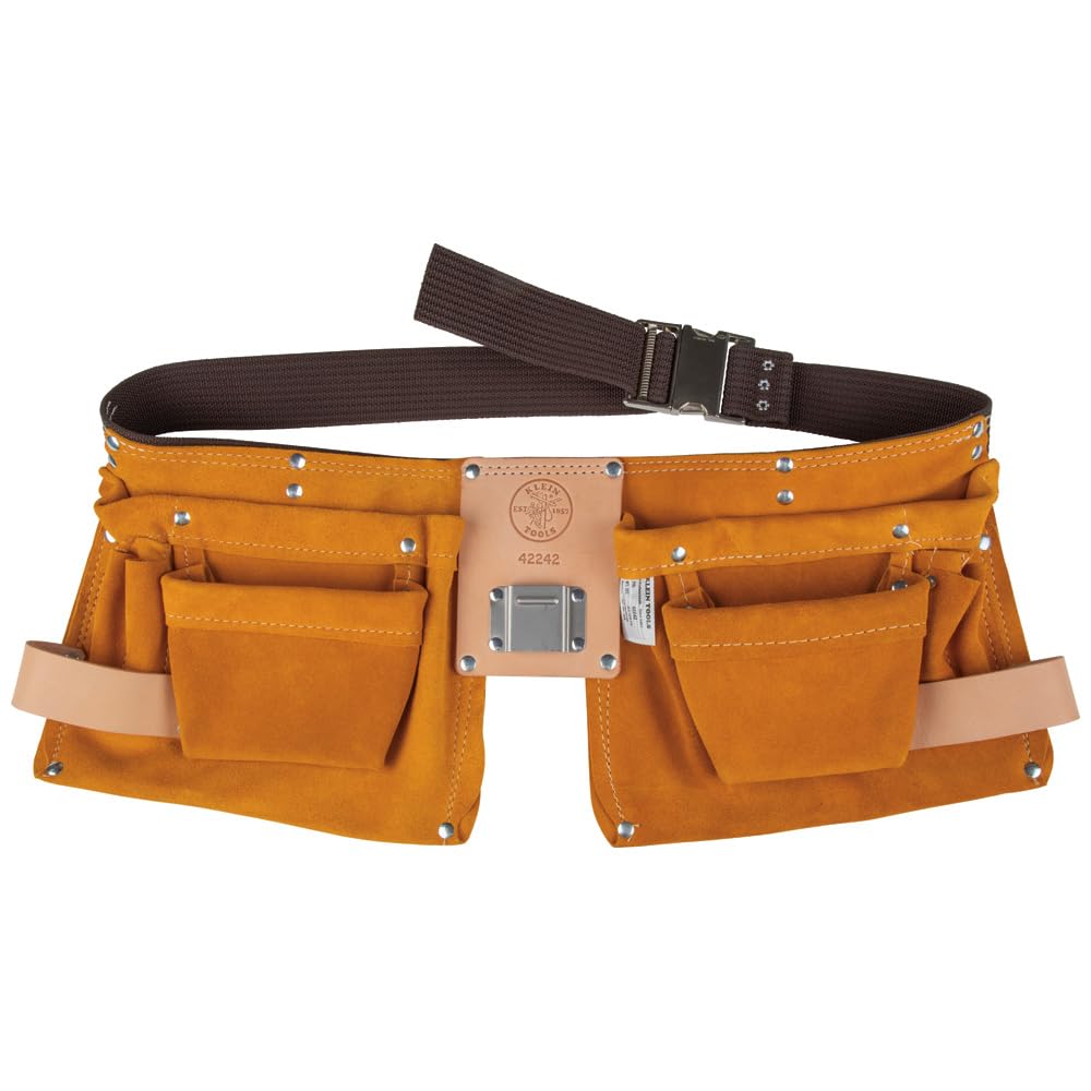 Klein Tools 42242 Carpenter's Apron - Durable One-Piece Nail & Screw Pouch with Adjustable 36-52 Inch Waist Belt - Perfect for Woodworking, Construction & DIY Projects