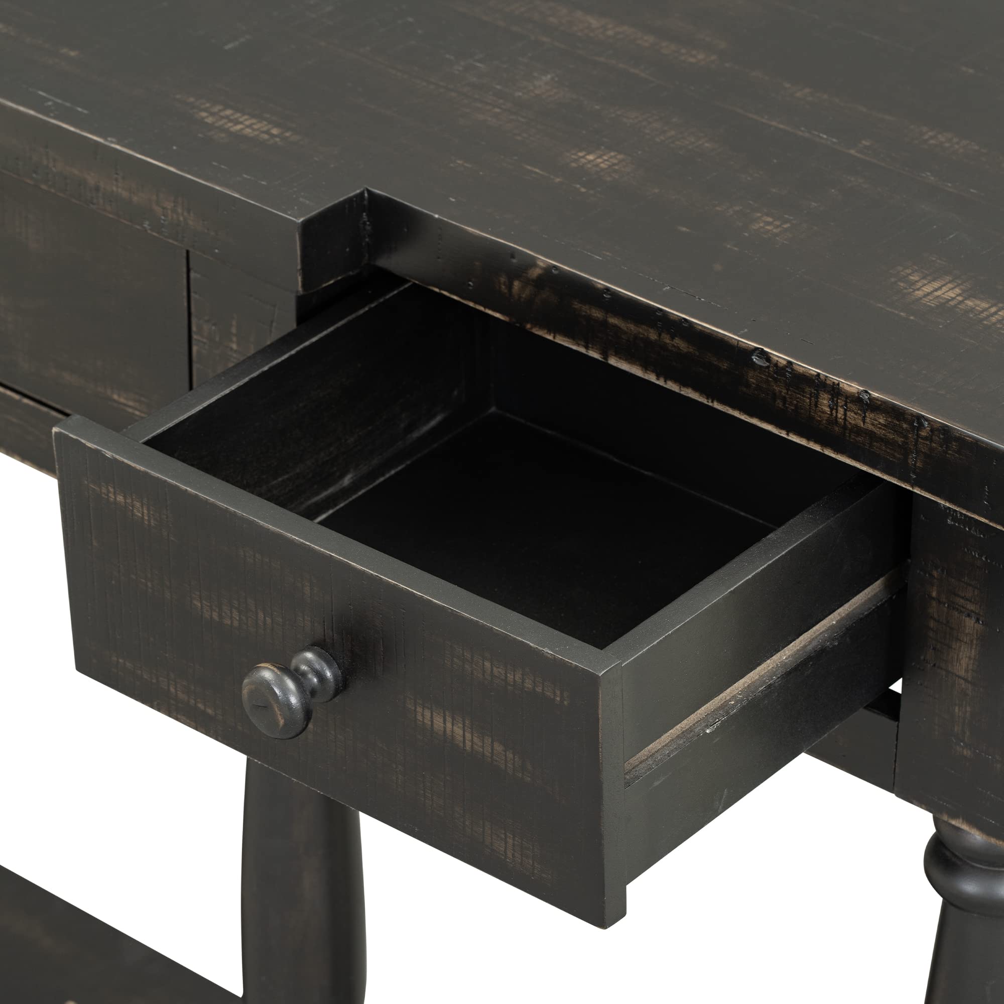 63'' Retro Wood Console Table with 4 Drawers & Shelf - Sofa Table, Sideboard for Living Room, Hallway, Entryway & Kitchen - Antique Black Finish - Perfect for Home Decor & Storage Solutions