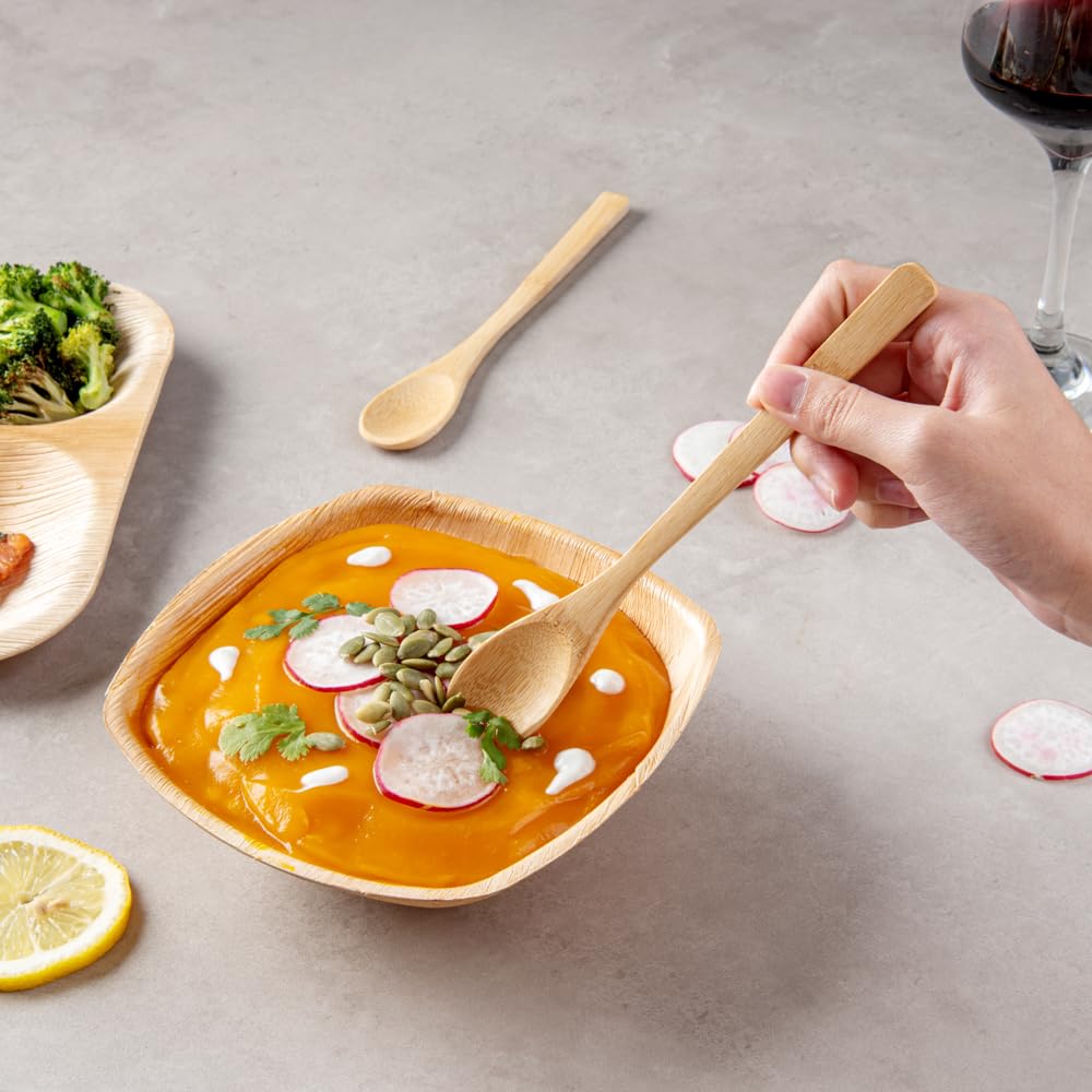 Eco-Friendly 8 Inch Disposable Bamboo Spoons - Pack of 100 | Sustainable & Durable Compostable Cutlery for Parties, Weddings, Picnics, Catering & Outdoor Events | Perfect for BBQs, Birthday Parties & Eco-Conscious Dining