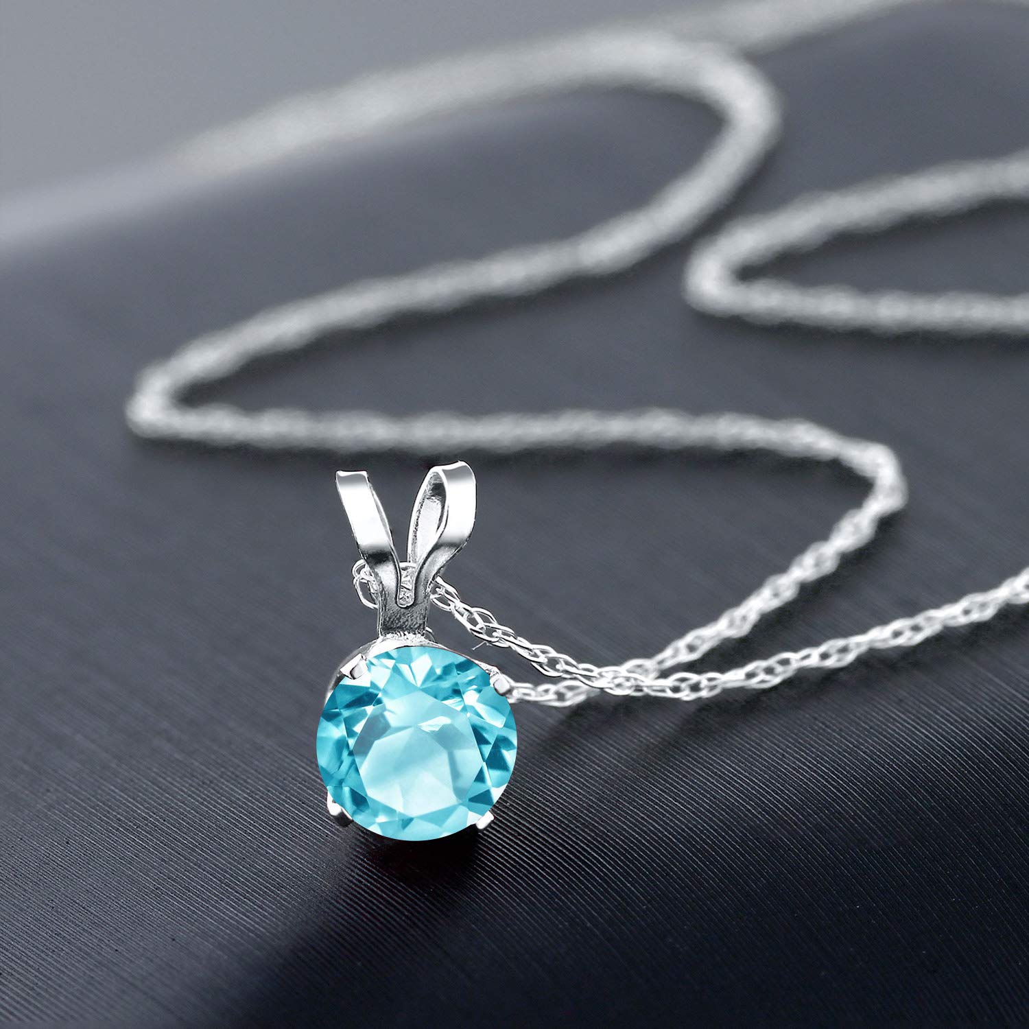 14K White Gold Round 4.5MM Birthstone Solitaire Pendant Necklace for Women | 18 Inch Gold Chain | Personalized Gift for Mom, Wife, Birthday & Anniversary