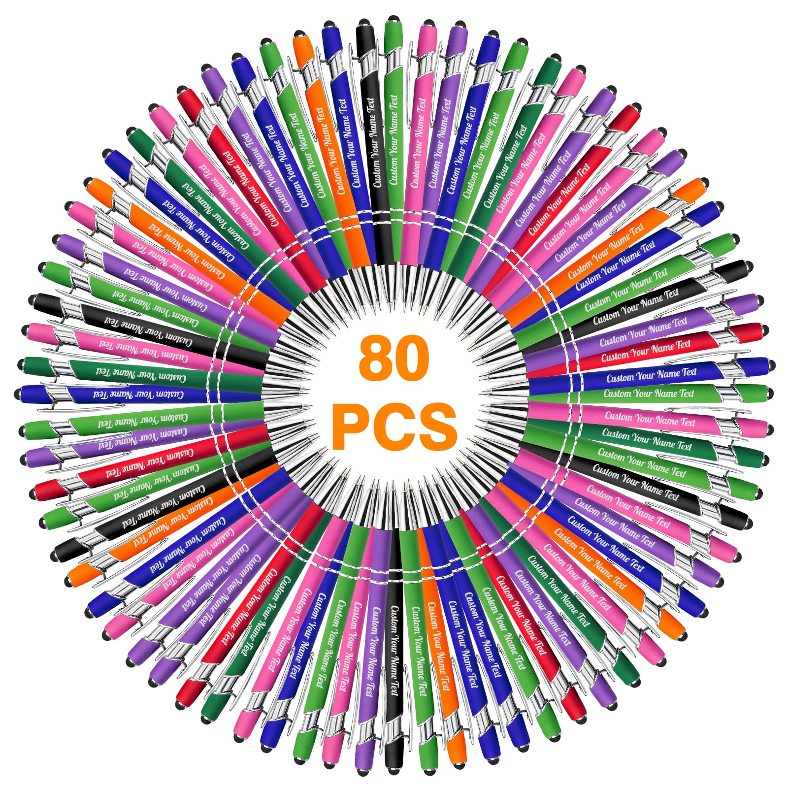 80-Pack Personalized Custom Engraved Ballpoint Pens - Bulk Business Logo & Name Printing, Soft Black Ink, Touch Metal Stylus - Ideal for Office, Anniversaries, Graduations, Birthdays & Corporate Gifts
