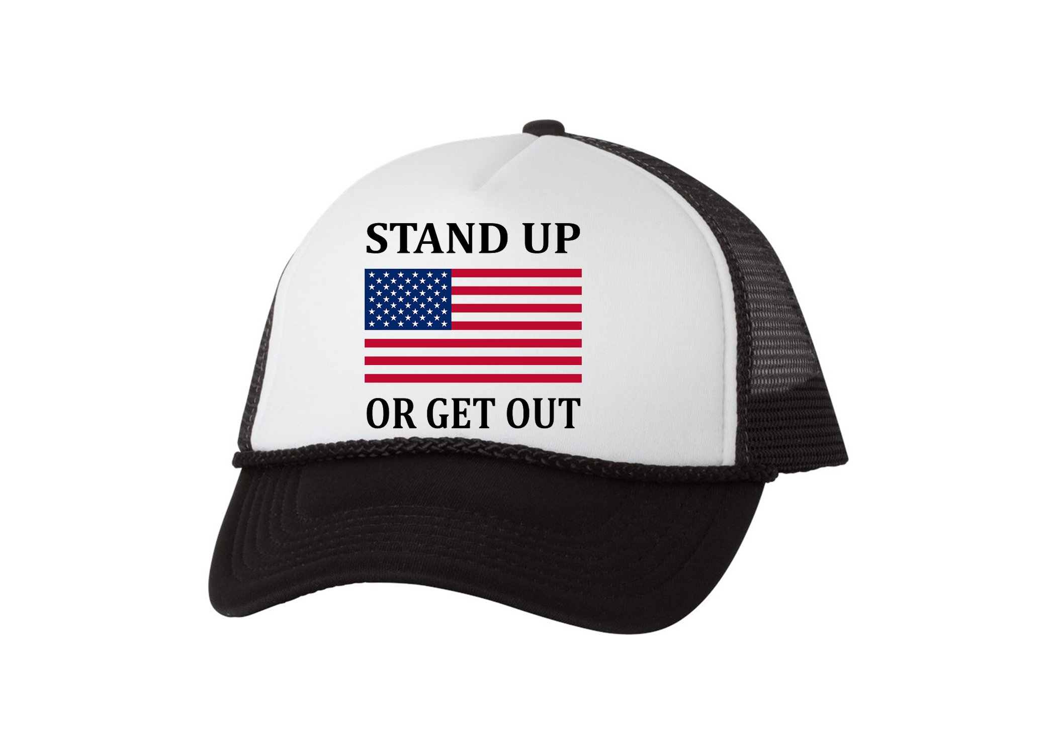 Stand Up or Get Out Vintage Trucker Hat - Retro Patriotic USA Flag Baseball Cap for Men & Women - Perfect for Outdoor Activities, Sports, and Patriotic Events
