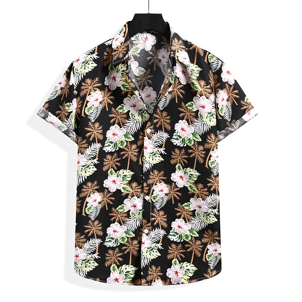 Stylish Men's Hawaiian Shirt - Vintage Floral Print Short Sleeve Button-Up Casual Shirt | Breathable Fabric for Summer Beach, Vacation & Tropical Parties (Brown, Size S)