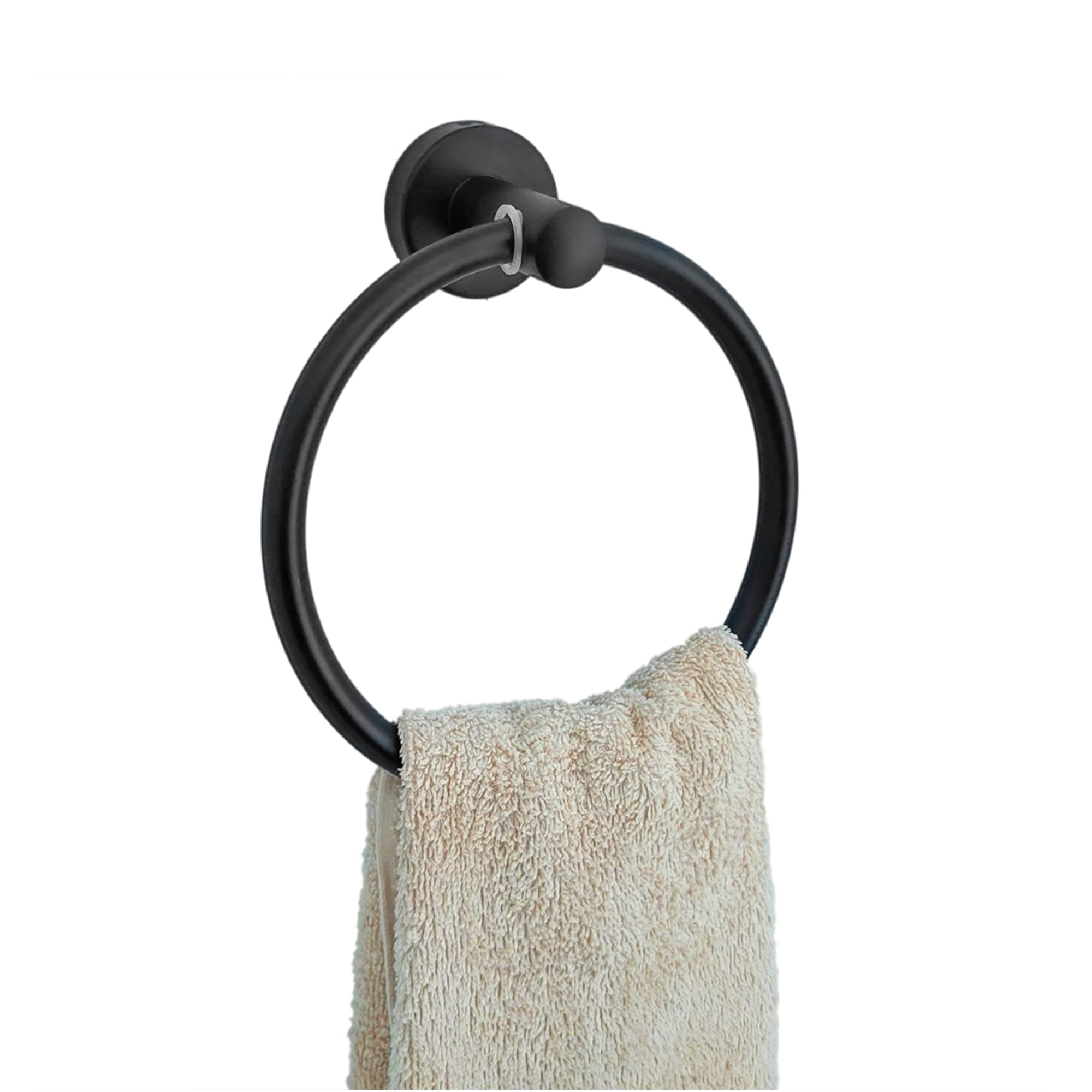 Stainless Steel Towel Ring Holder - Polished 304 Rustproof Wall Mounted Bathroom & Kitchen Accessory - Black Round Towel Hanger for Hand/Tea Towels - Perfect for Modern Homes, Hotels & Spa Decor