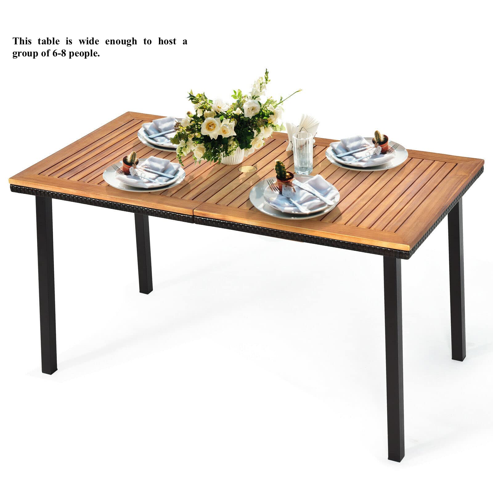 Acacia Wood Patio Dining Table with 2