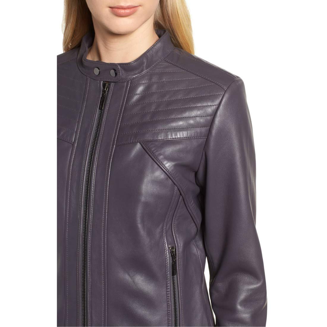 Stylish Women's Real Leather Motorcycle Jacket - Quilted Bomber Biker Outerwear in Grey | Perfect for Riding, Casual Wear & Fashion Outfits