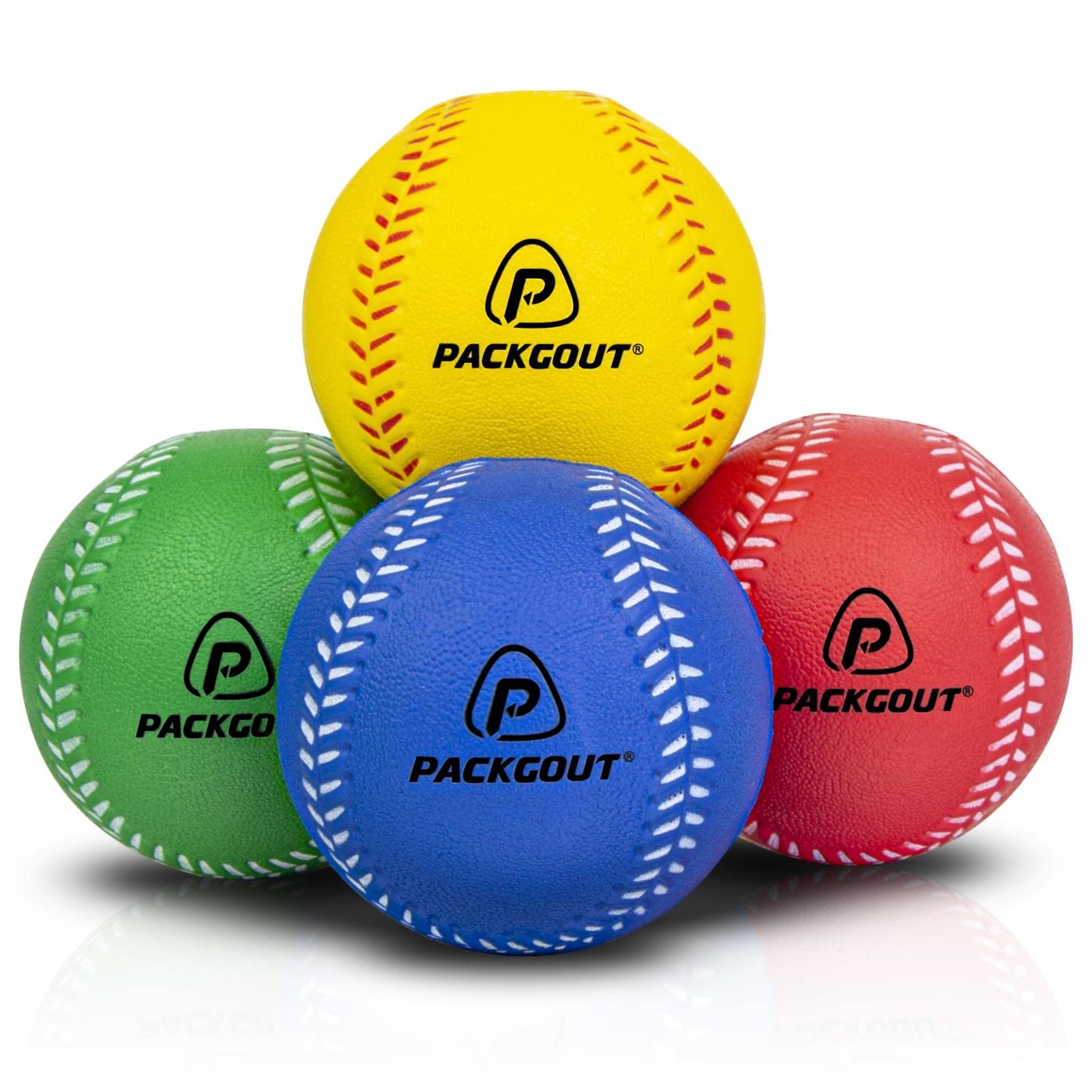Soft Foam Baseballs for Kids & Teens - 4 Pack Training Balls (Red, Blue, Yellow, Green) - Safe Practice Baseballs for Indoor/Outdoor Backyard Games, T-Ball Practice & Youth Baseball Training