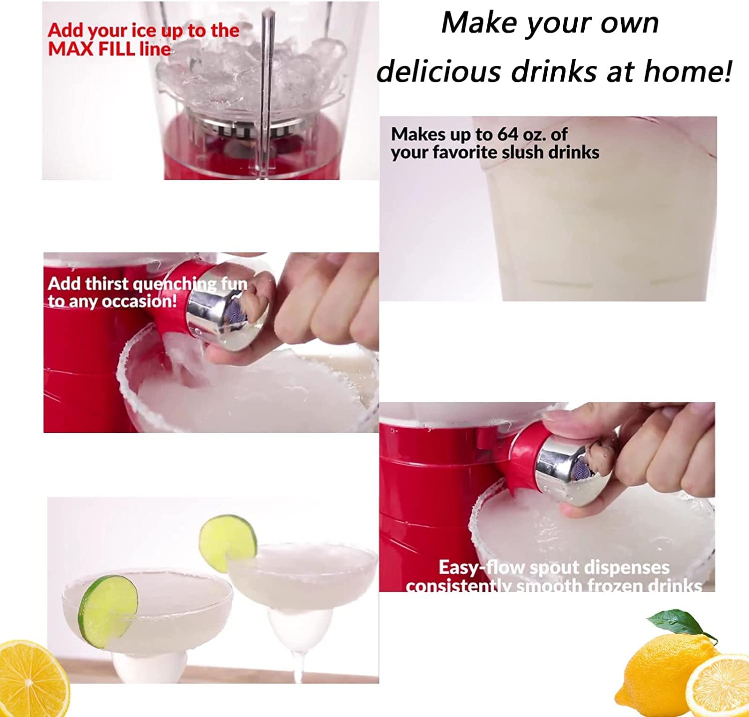 64-Ounce Frozen Margarita Machine - Slushie Maker for Home, Commercial Blender with Easy-Flow Spout | Perfect for Margaritas, Daiquiris, Smoothies & Party Drinks | Ideal for Home Bars, Restaurants & Outdoor Gatherings