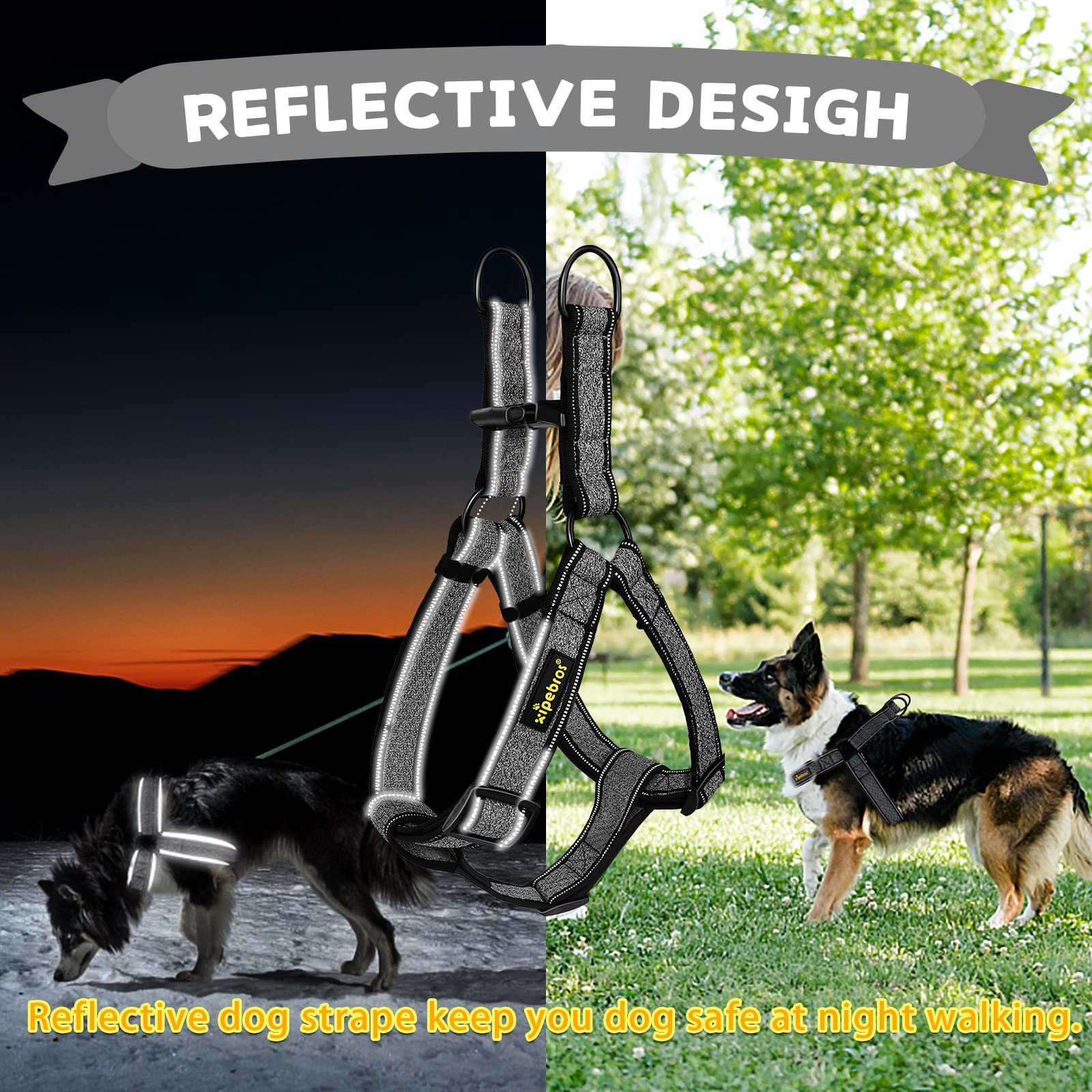 No Pull Dog Harness with Reflective Adjustable Straps - Stops Pets from Pulling & Choking - Breathable Comfort for Large Dogs (Black, XXL) - Perfect for Walking, Running & Outdoor Adventures