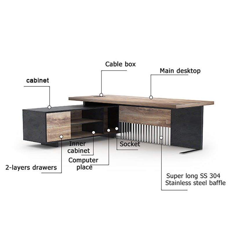 DAXTON Executive Desk with Left Return 2.4M - Warm Oak & Black Finish - Modern Office Furniture for Home & Business Workspace