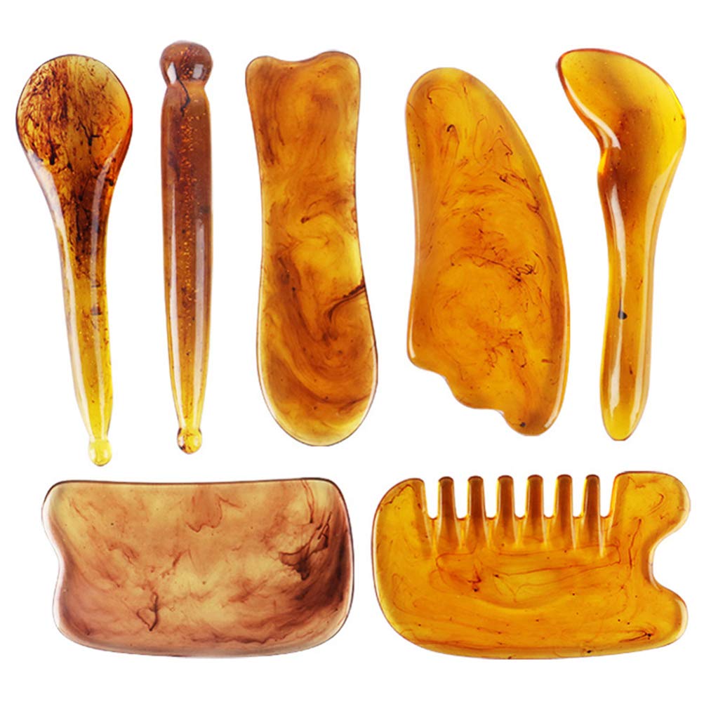 7-Piece Lurrose Quartz Gua Sha Massage Set - Natural Stone Facial & Neck Scraping Tools for Skin Care, Spa Relaxation & Lymphatic Drainage | Includes Jade Plate & Resin Face Massager for Home & Professional Use